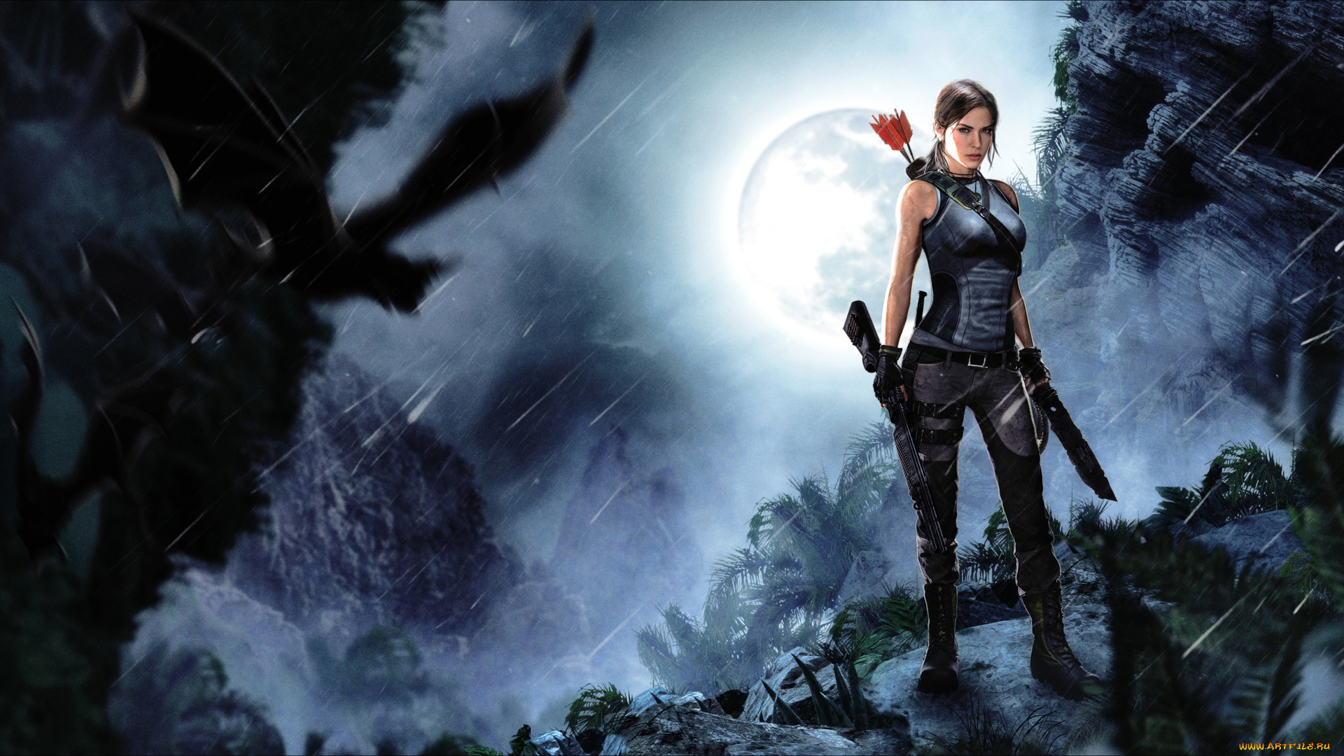 видео, игры, tomb, raider, , other, оружие, фон, девушка, взгляд