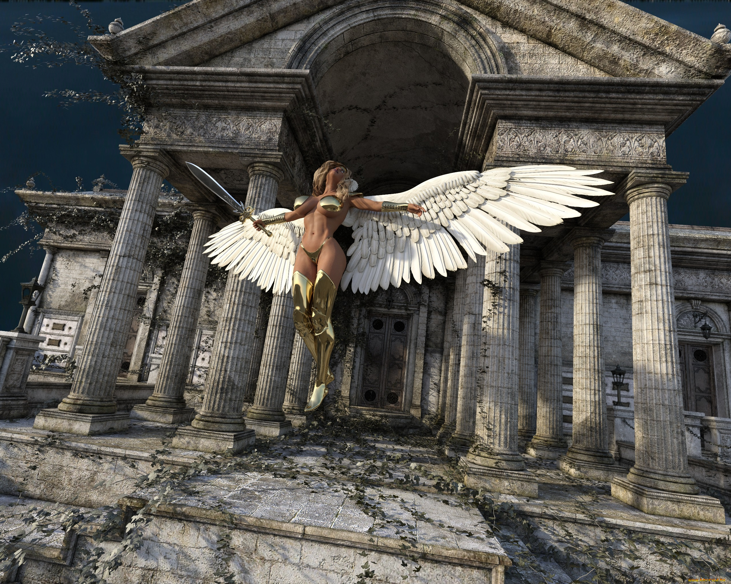 3д, графика, ангел, , angel, фон, взгляд, девушка