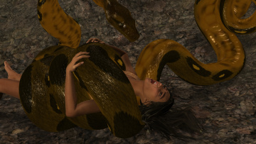 обоя 3д графика, фантазия , fantasy, девушка, взгляд, фон, змея