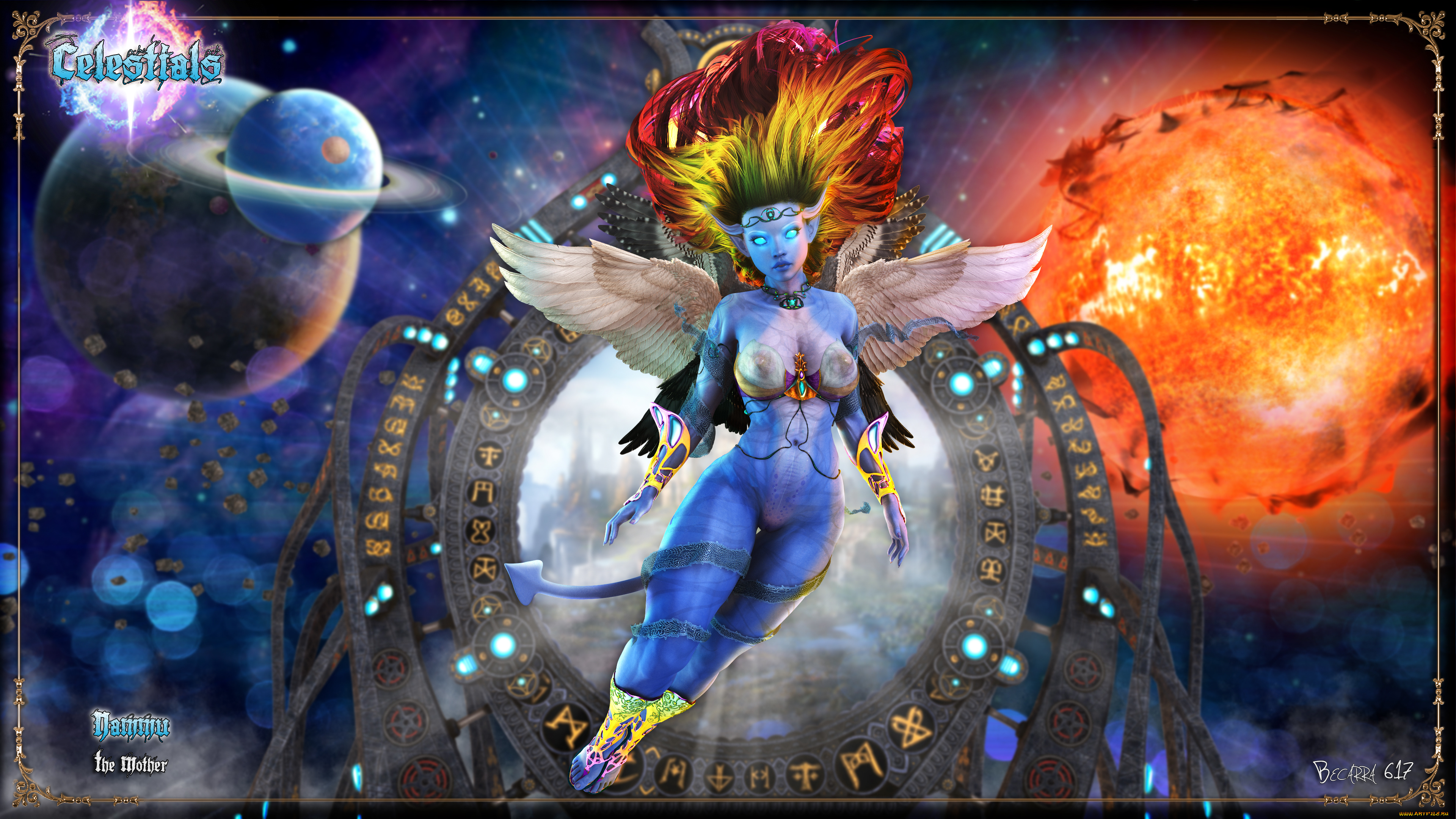 3д, графика, фантазия, , fantasy, девушка, фон, взгляд