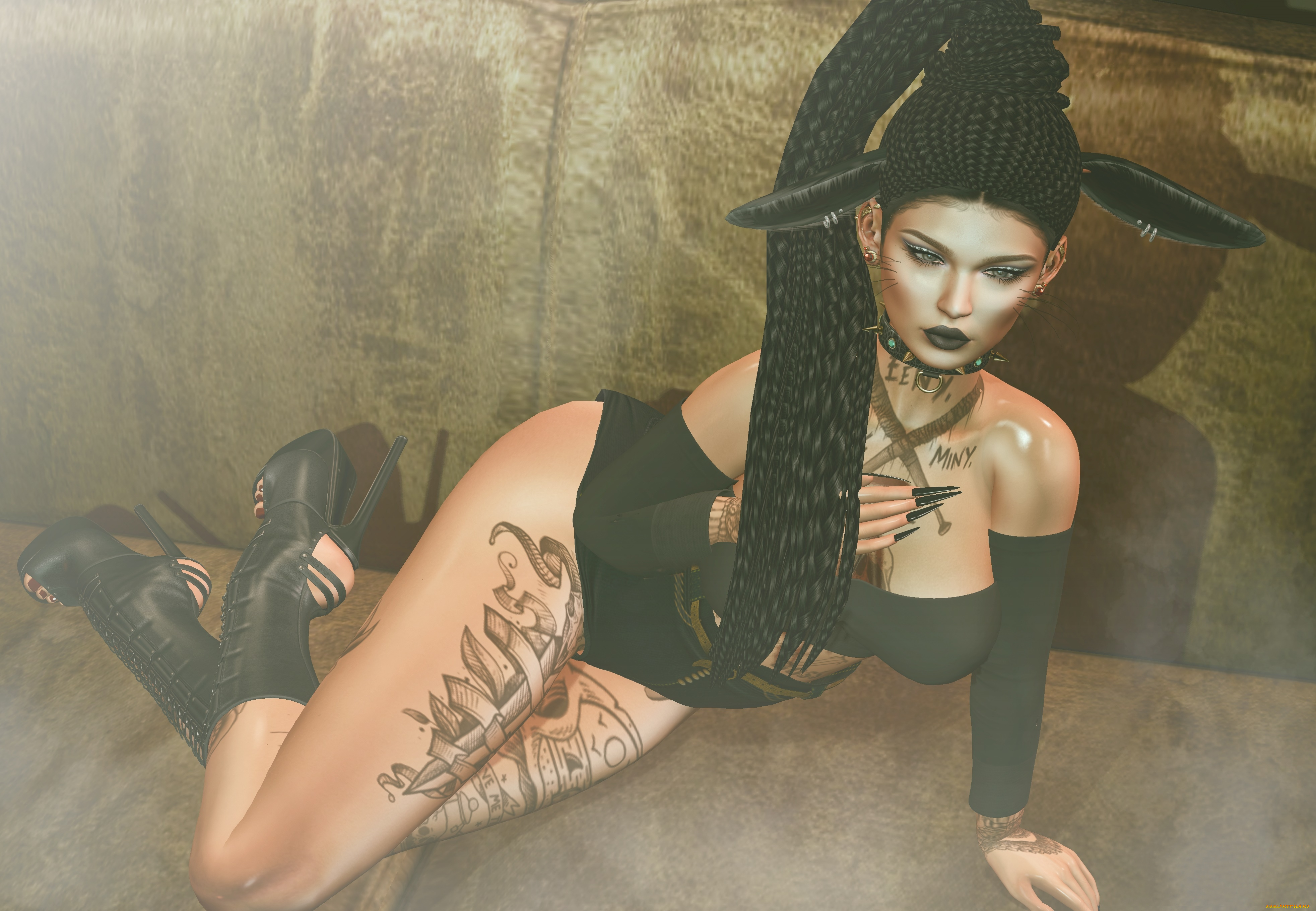 3d, девушка, 3д, графика, существа, , creatures, тату, девушка, фэнтези, существа, 3d