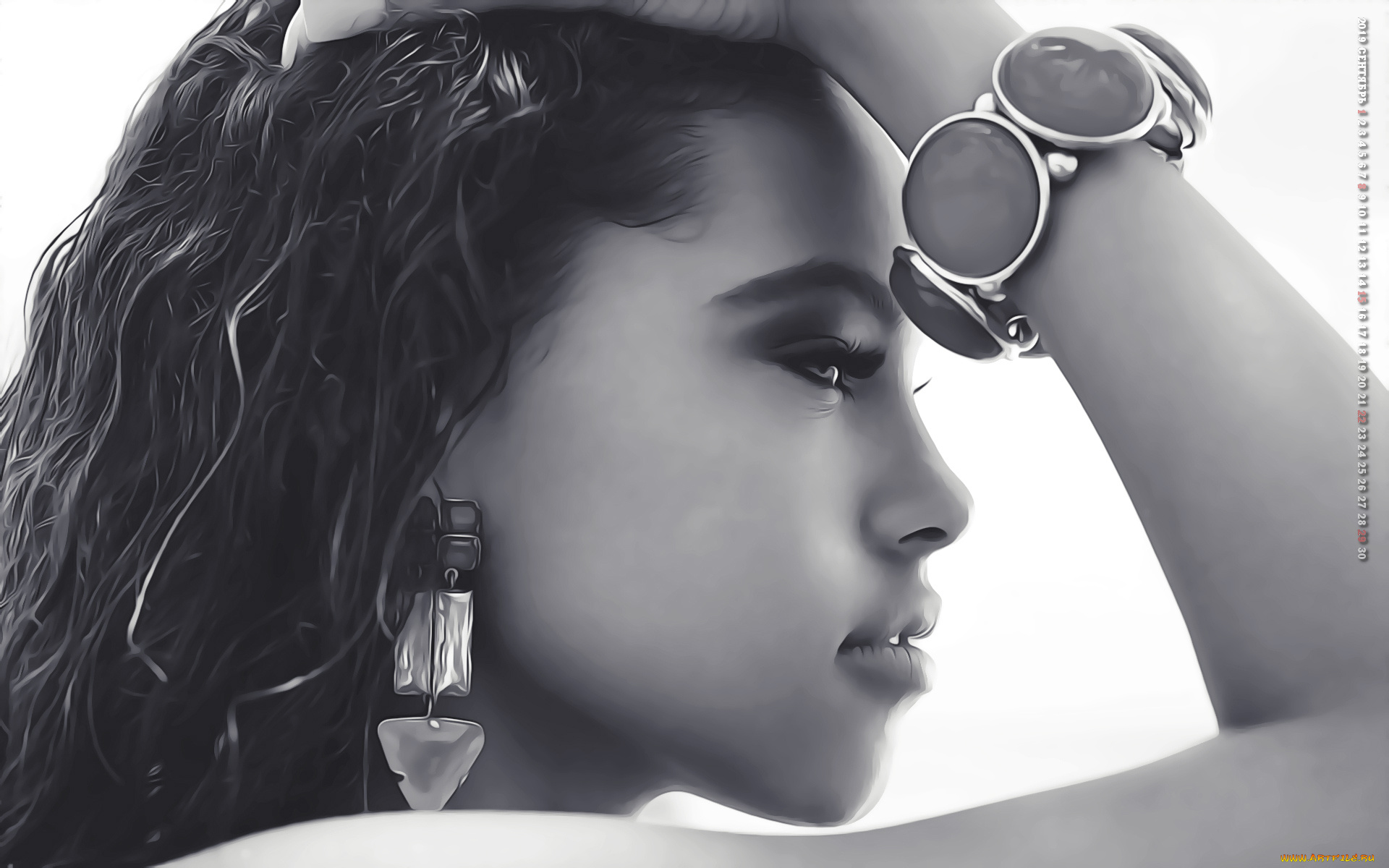 календари, компьютерный, дизайн, девушка, браслет, украшение, женщина, профиль, 2019, calendar