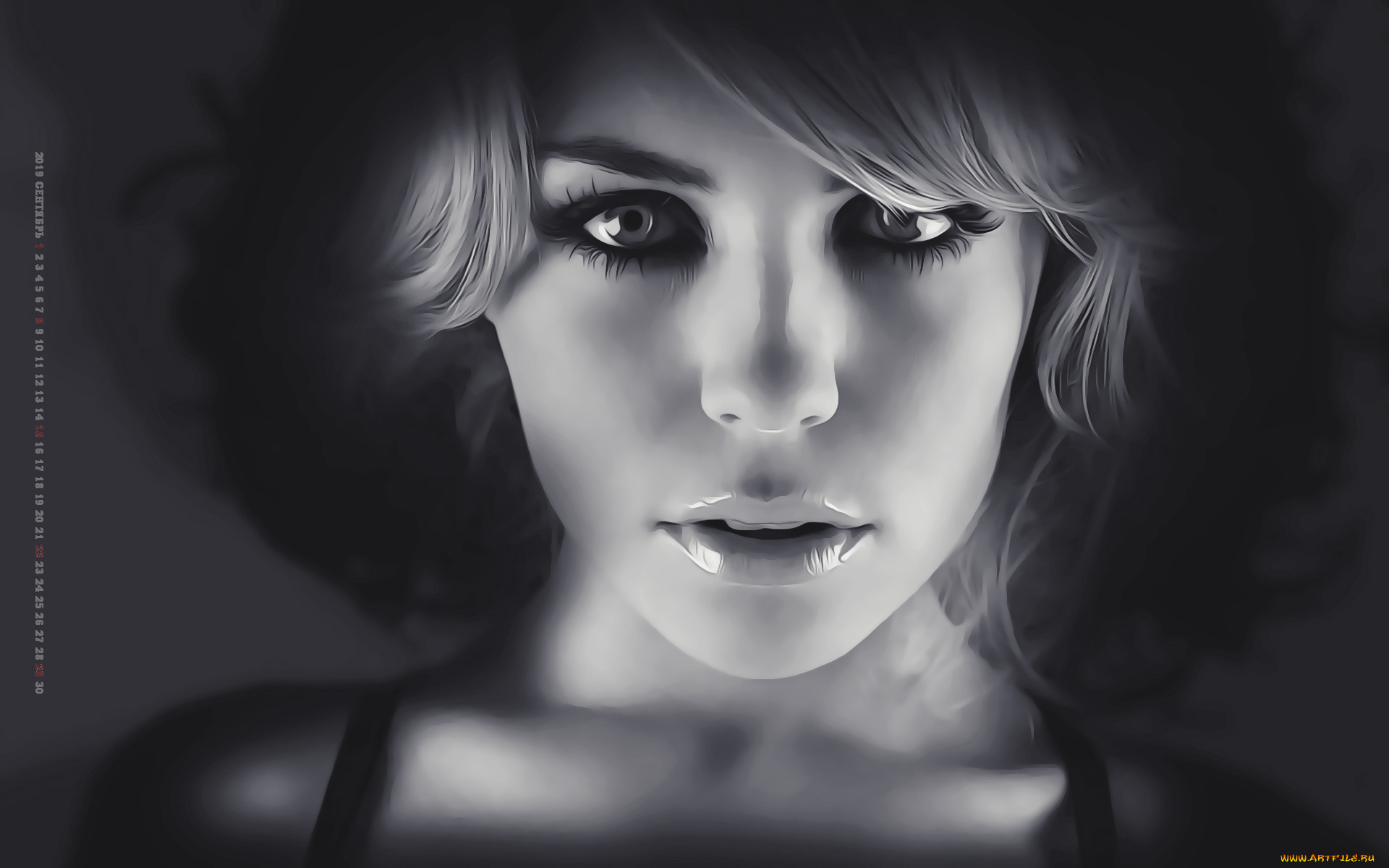 календари, компьютерный, дизайн, лицо, девушка, женщина, calendar, 2019, взгляд