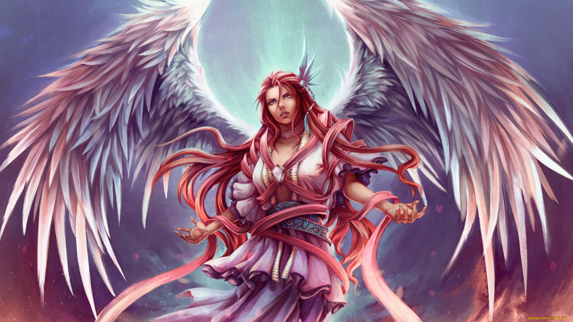 фэнтези, ангелы, девушка, фон, крылья