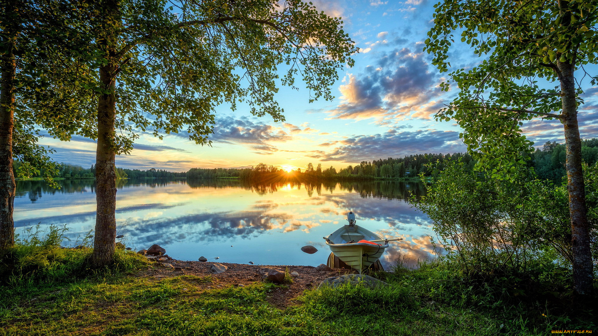 корабли, моторные, лодки, река, моторная, лодка, закат