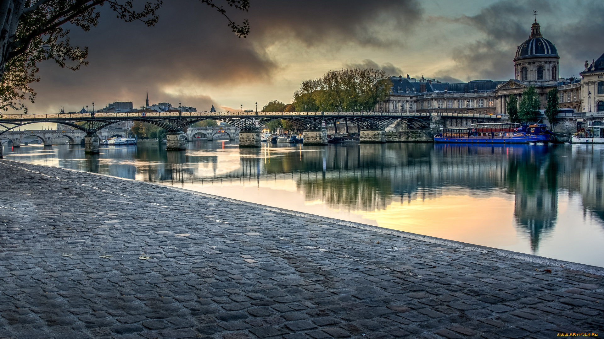 париж, города, париж, , франция, сена, закат, мост, набережная, европа