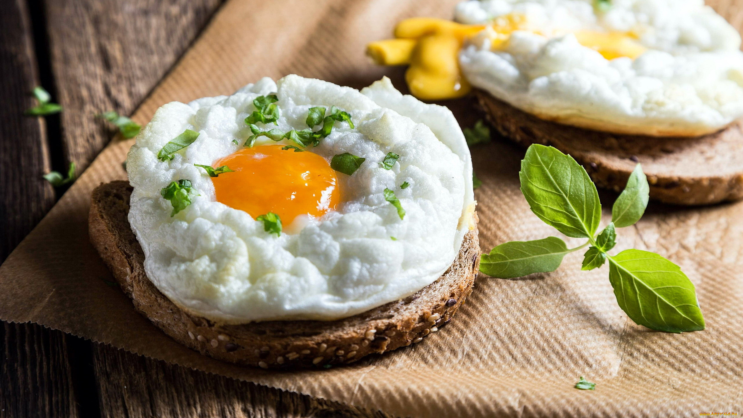 еда, яйца, глазунья, базилик
