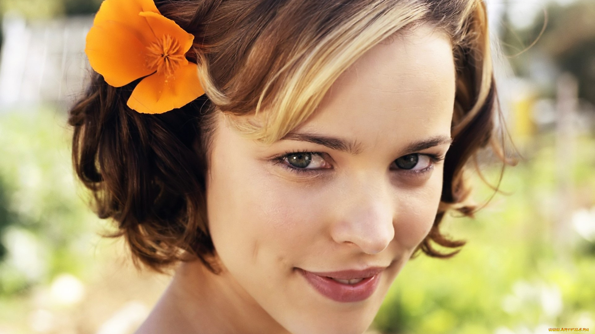 девушки, rachel, mcadams, шатенка, лицо, цветок