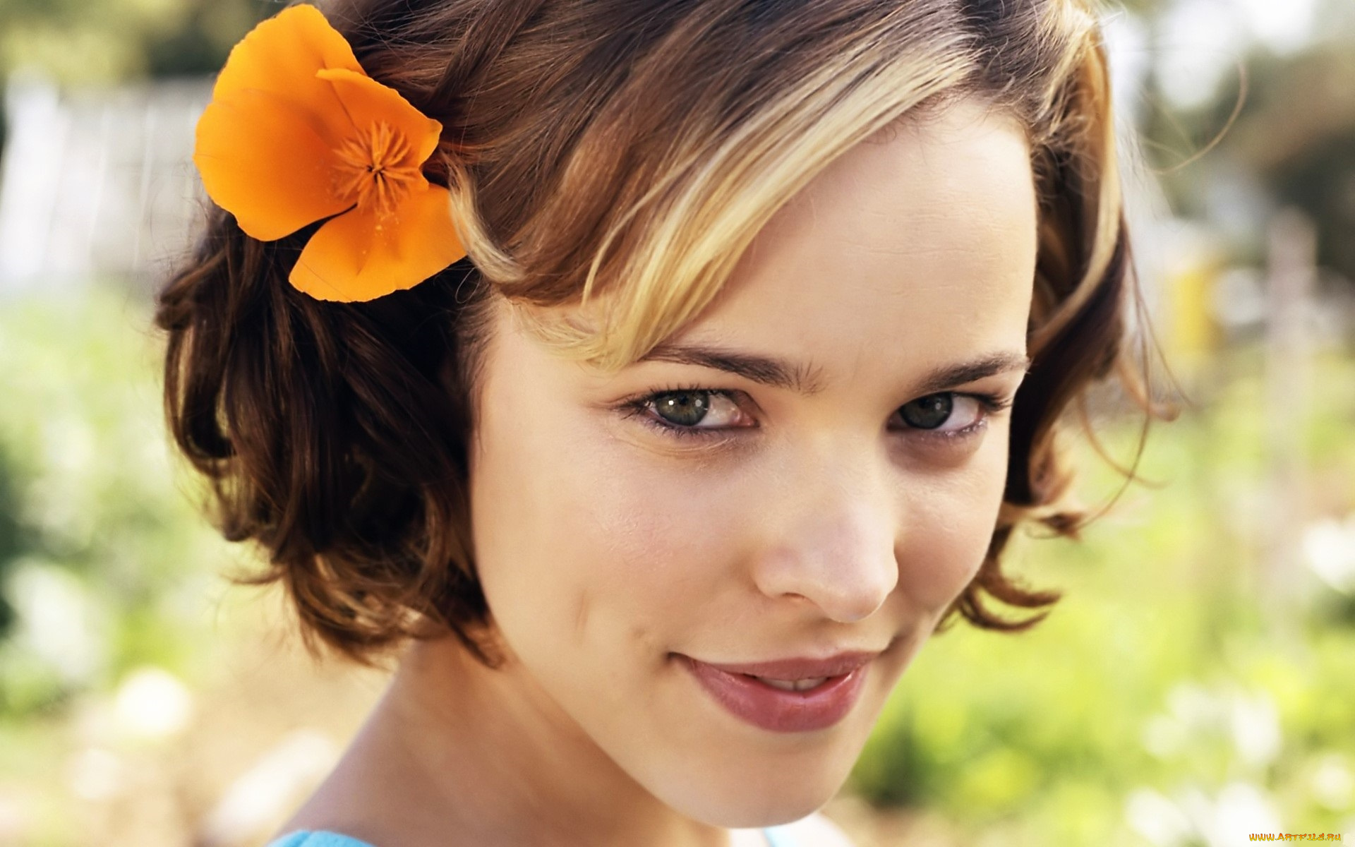 девушки, rachel, mcadams, шатенка, лицо, цветок