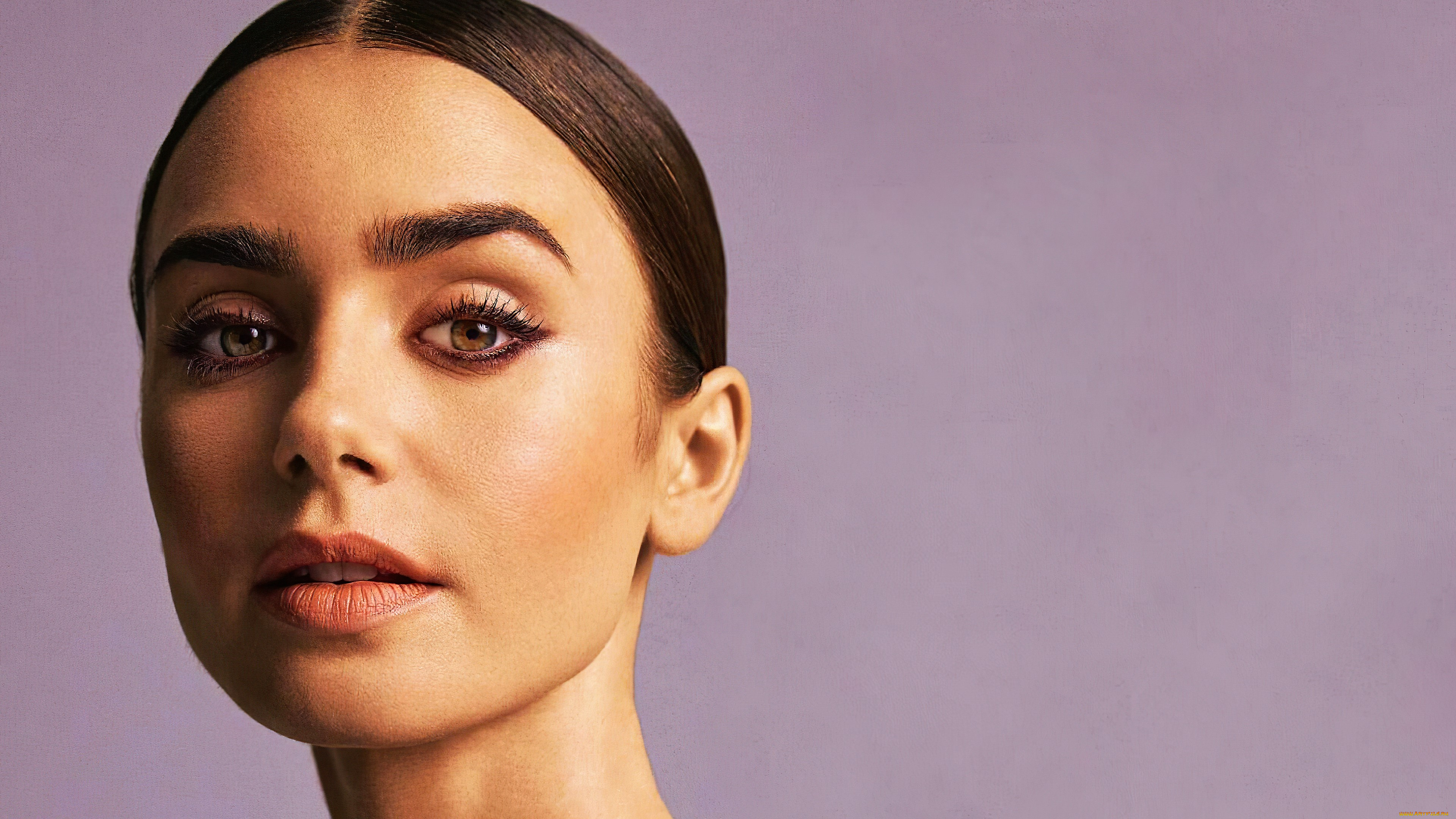 девушки, lily, collins, шатенка, лицо