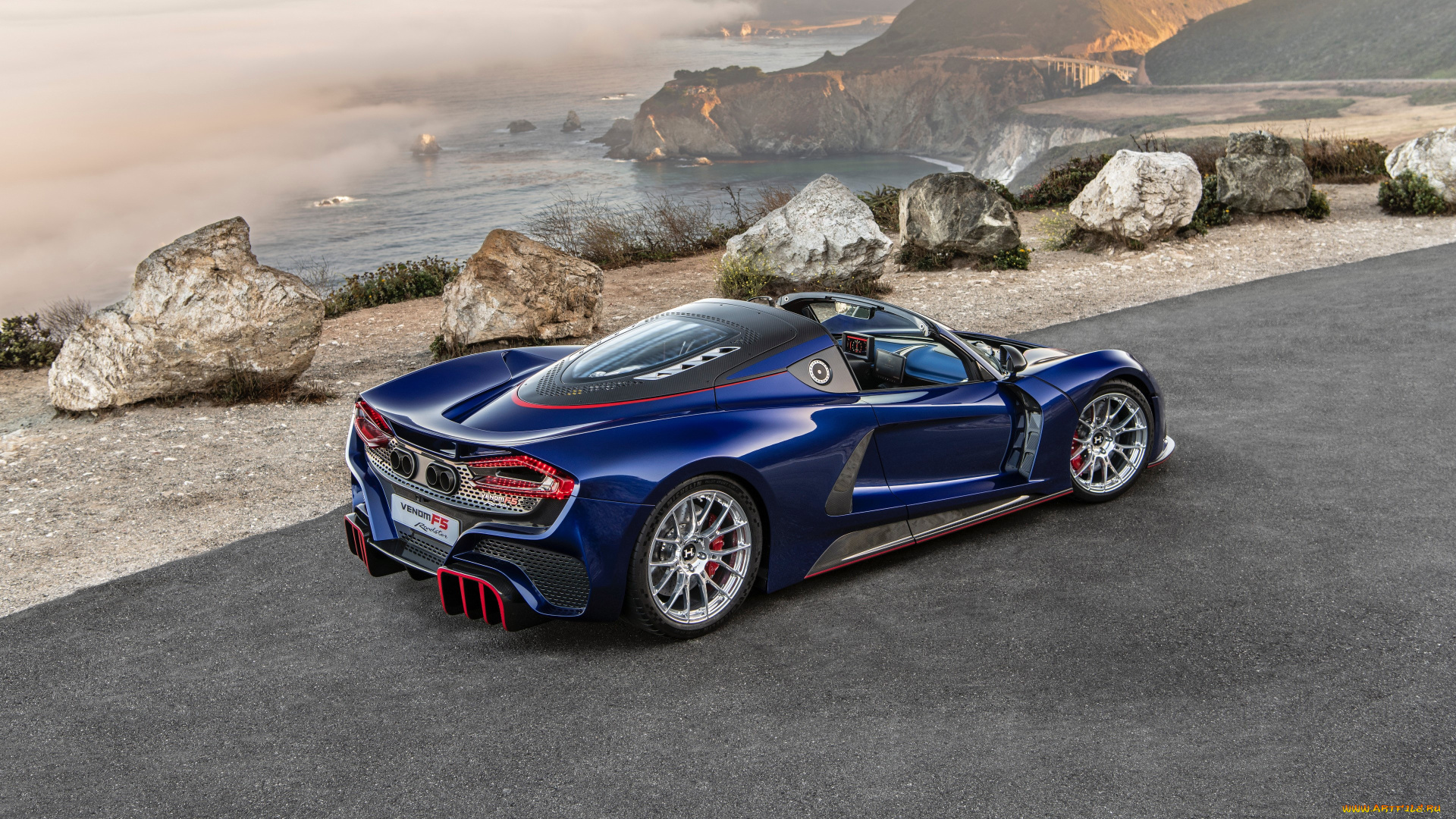 hennessey, venom, f5, roadster, 2022, автомобили, -unsort, hennessey, venom, f5, roadster, 2022, синий, побережье, суперкар