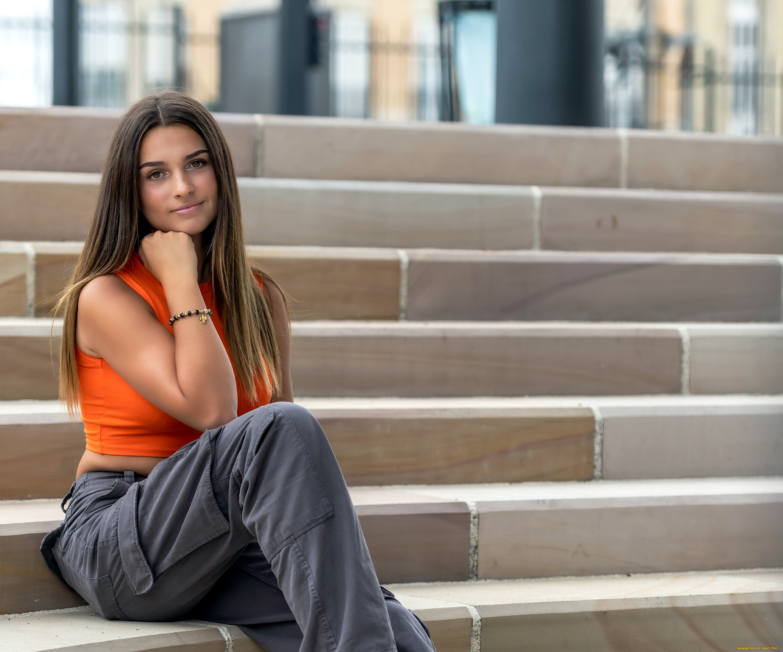 девушки, -, брюнетки, , шатенки, ступени, шатенка, топ