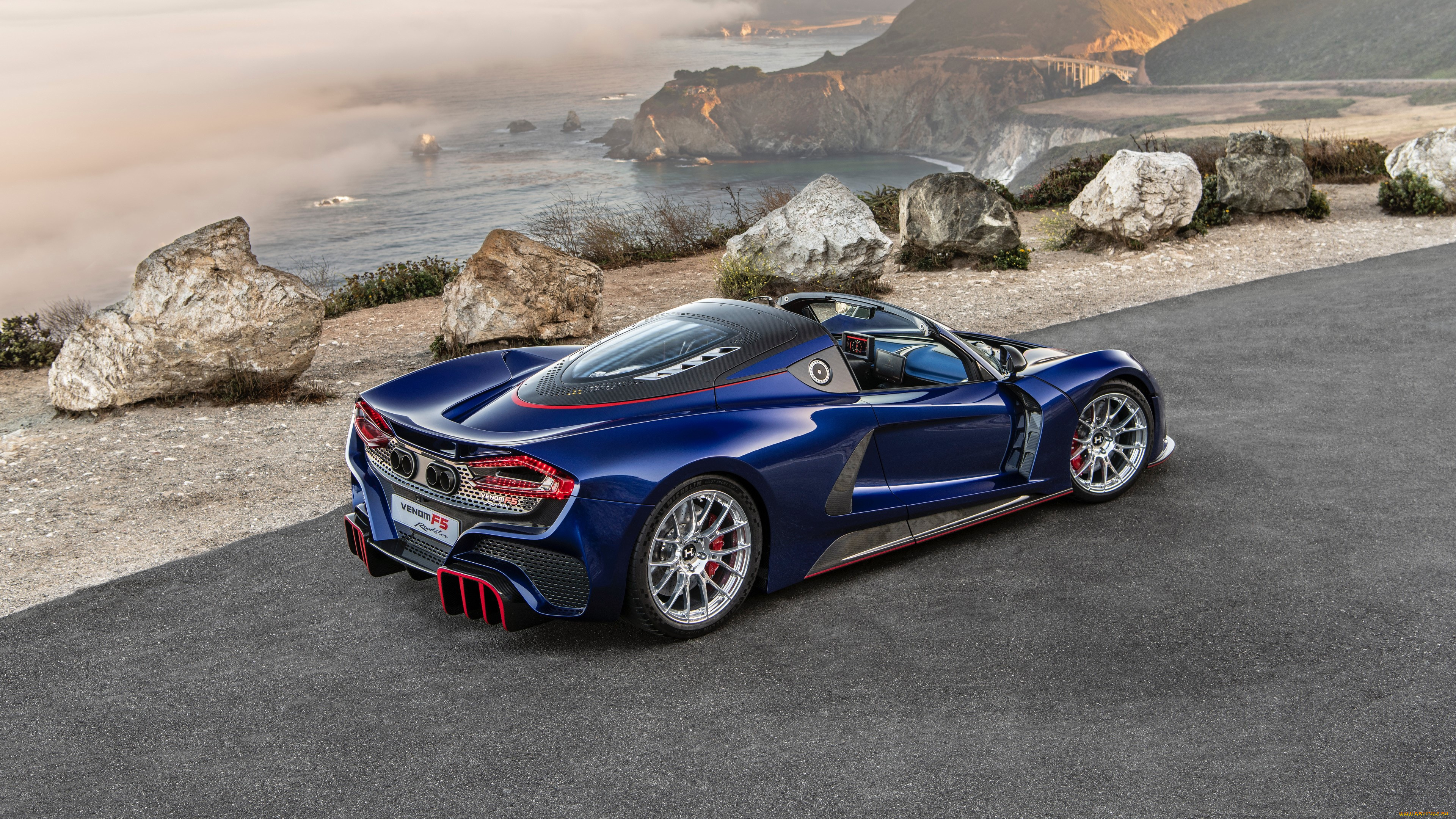 hennessey, venom, f5, roadster, 2022, автомобили, -unsort, hennessey, venom, f5, roadster, 2022, синий, побережье, суперкар