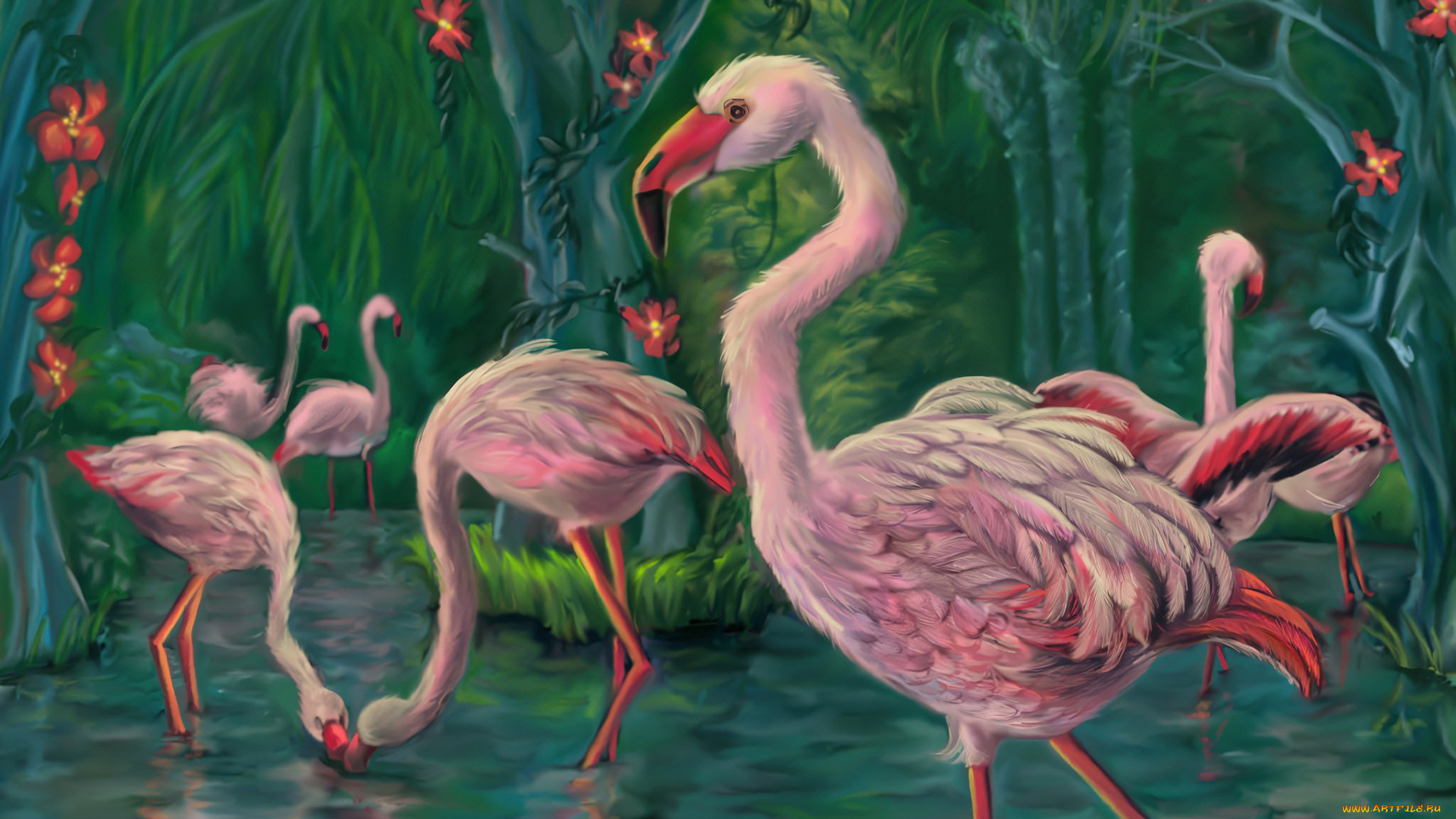 295623, рисованное, животные, , птицы, , фламинго, фламинго