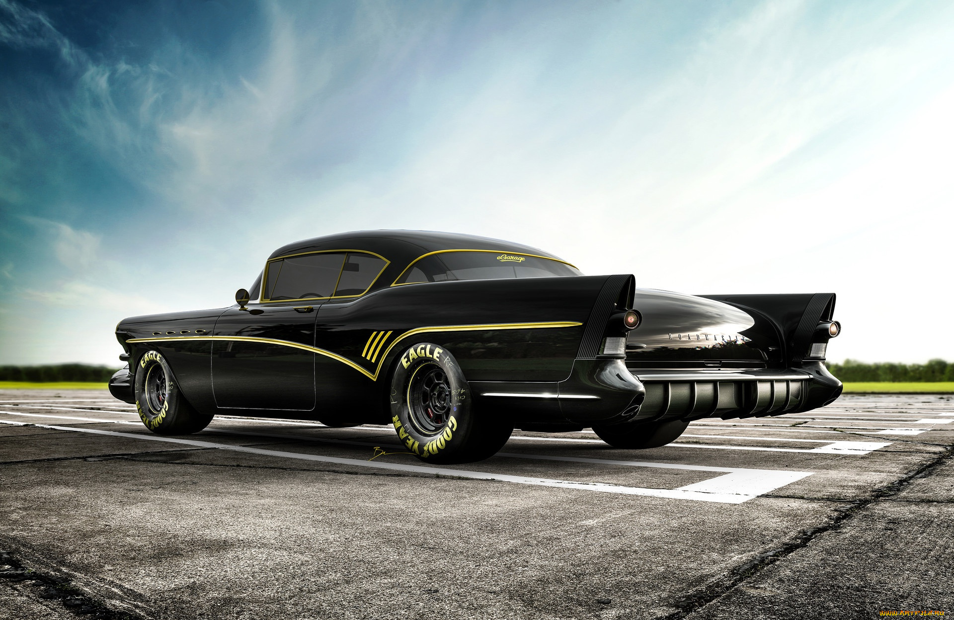 автомобили, 3д, buick, roadmaster, general, motors, чeрный, вид, сзади