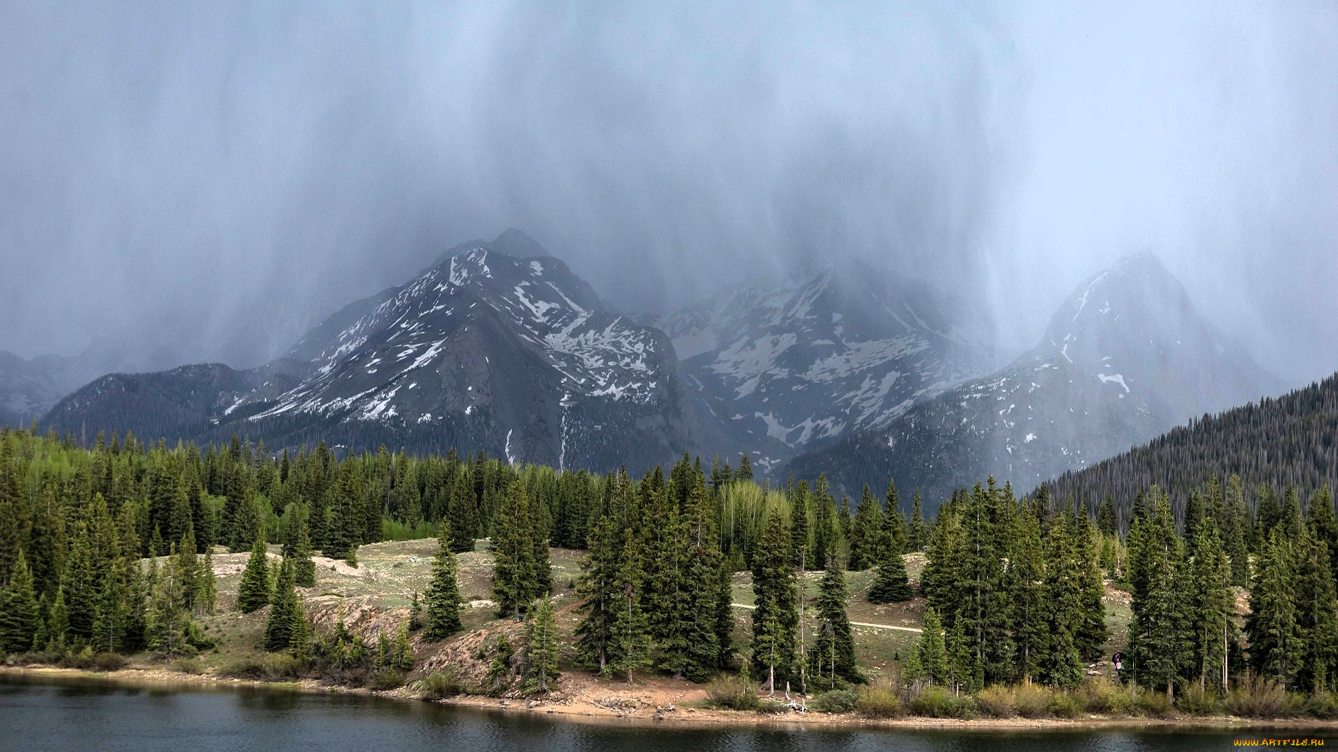 природа, горы, туман, лес, река