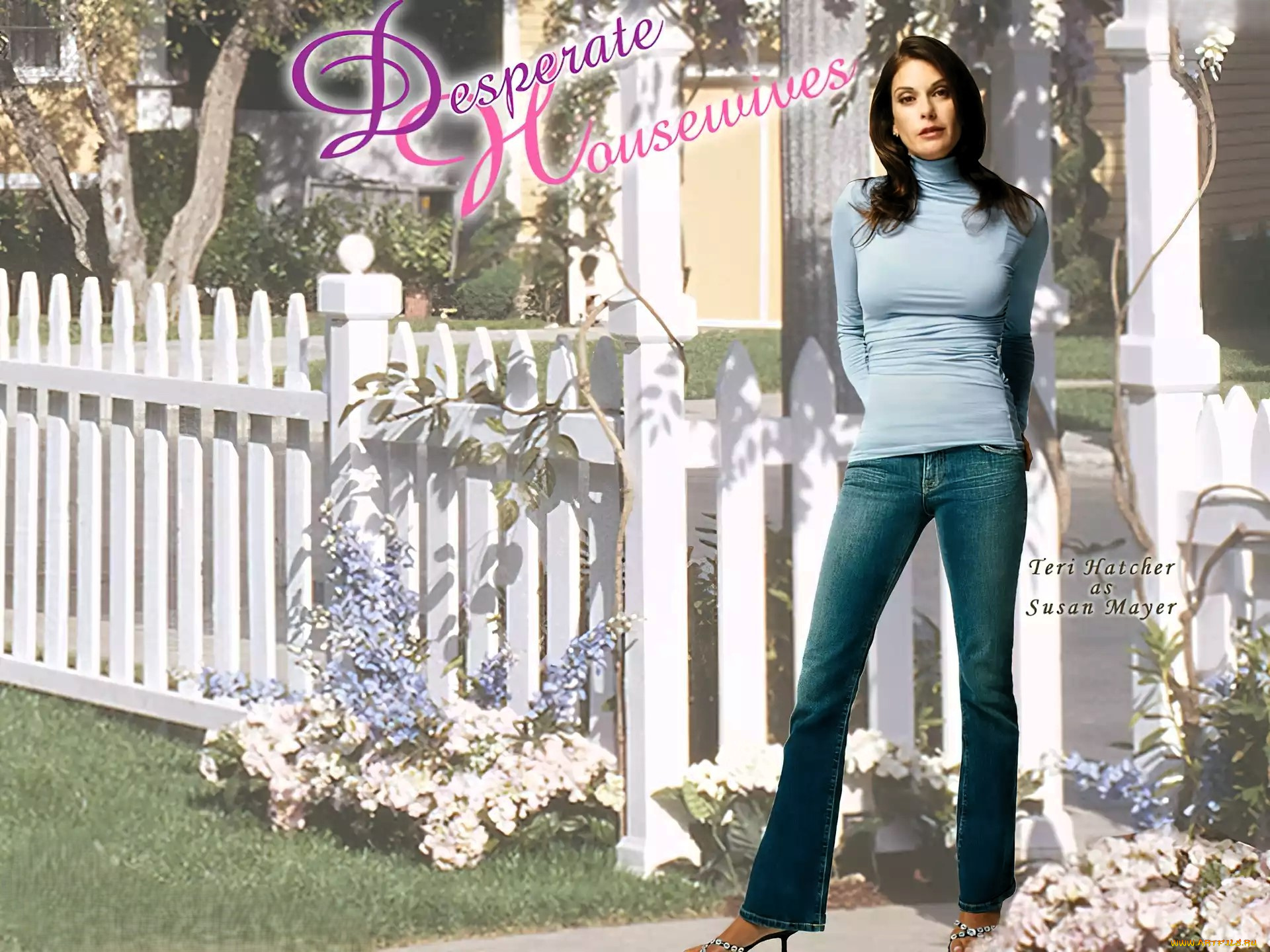 кино, фильмы, desperate, housewives, женщина, свитер, джинсы, дом, ограда