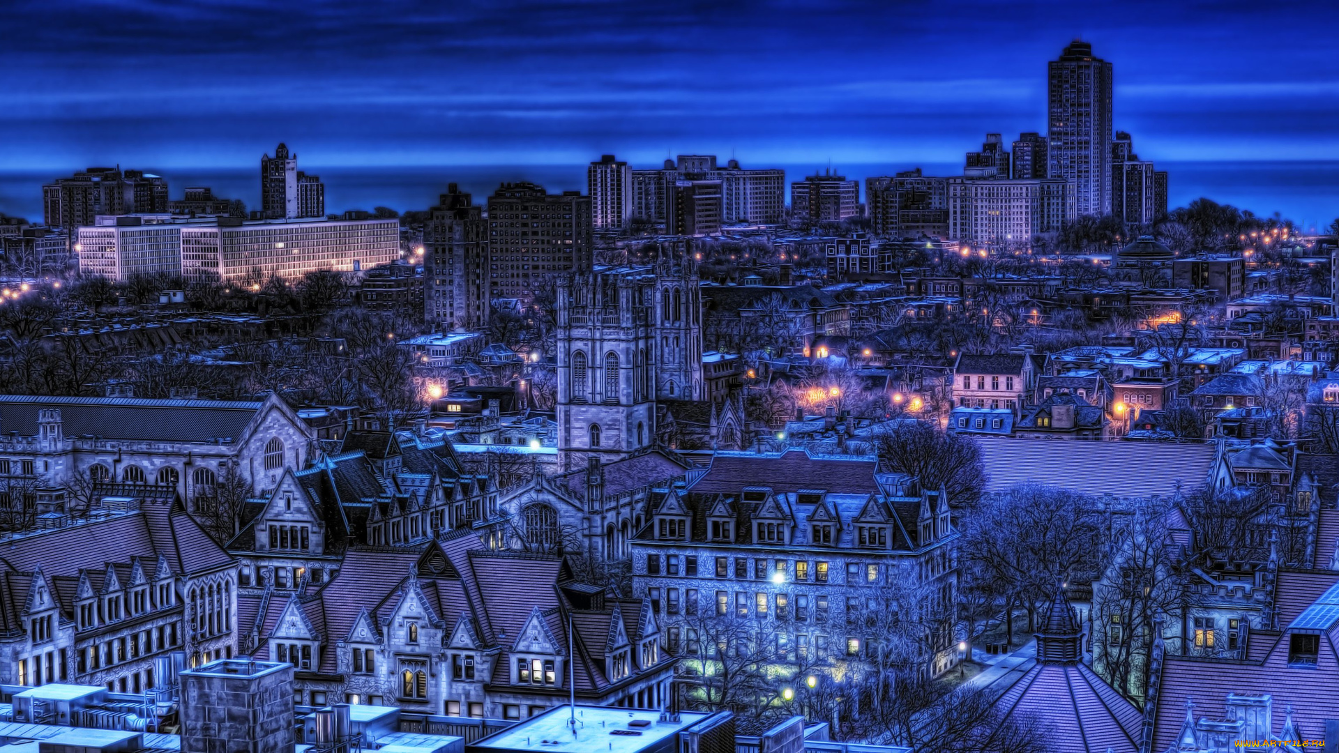 города, огни, ночного