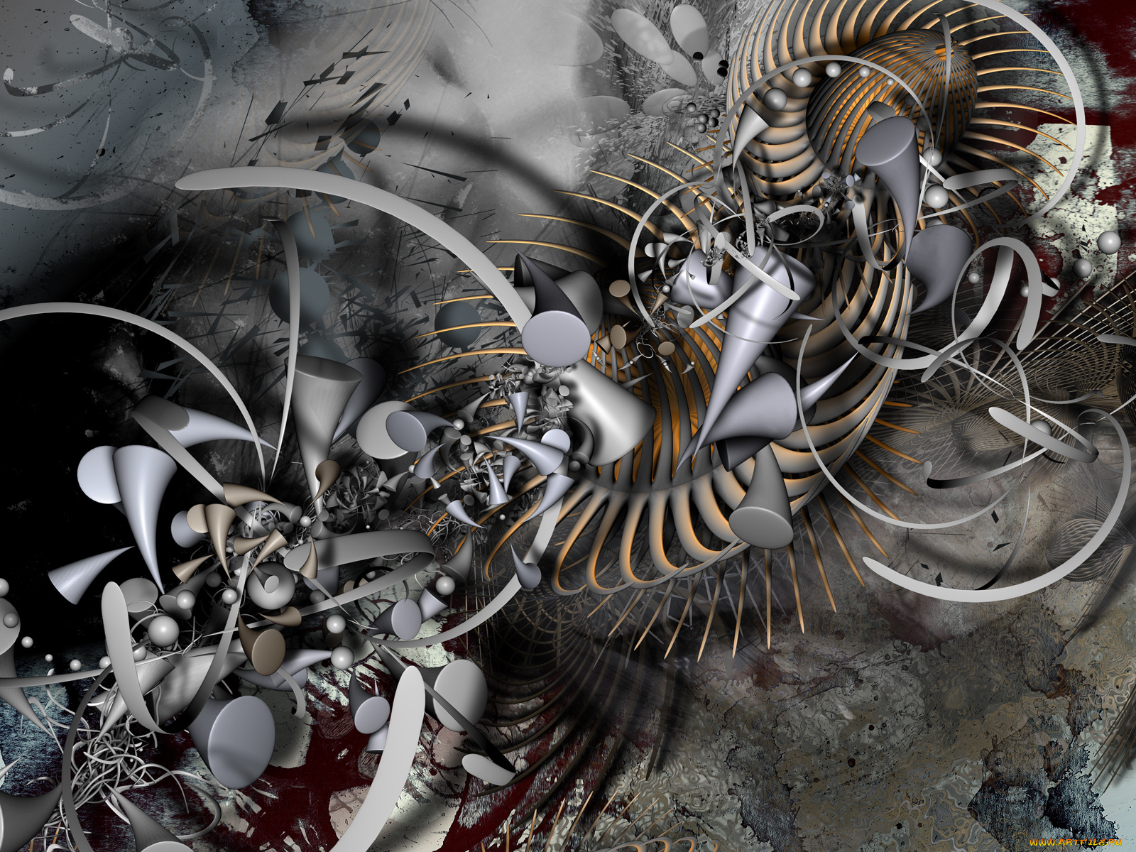 3д, графика, fractal, фракталы, серый, абстракция