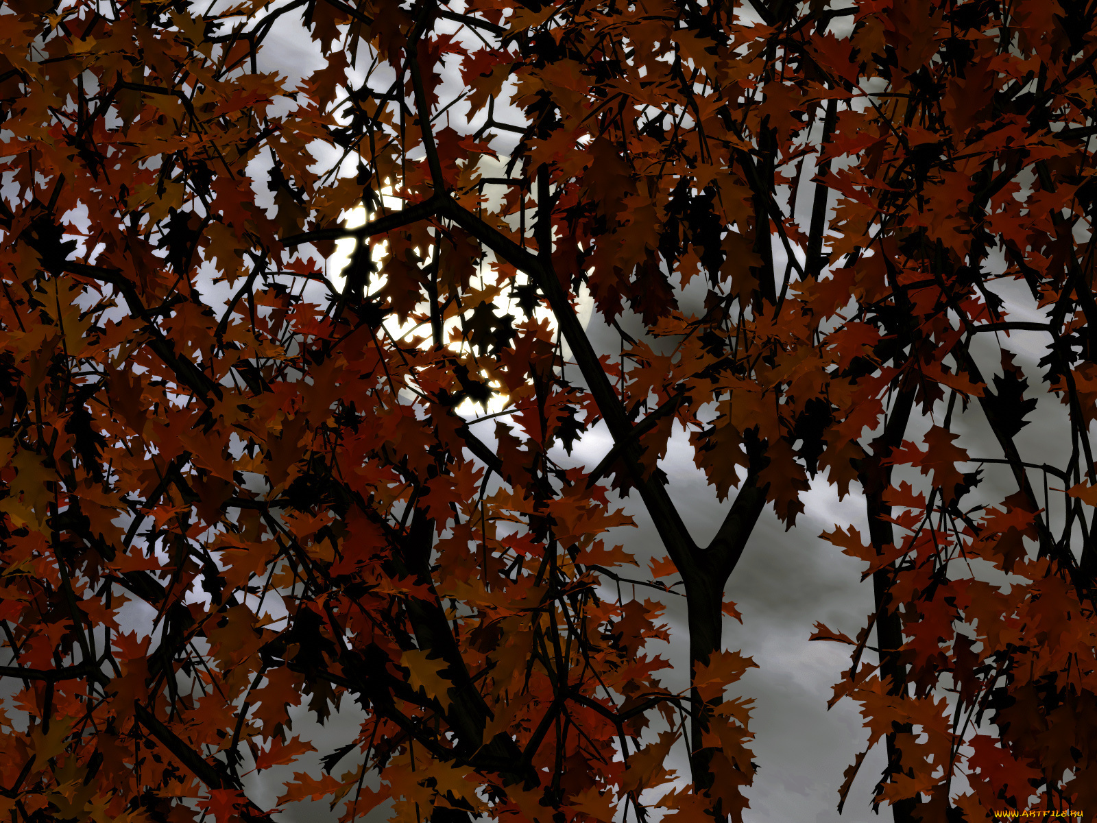 3д, графика, nature, landscape, природа, листья, ветки, деревбя