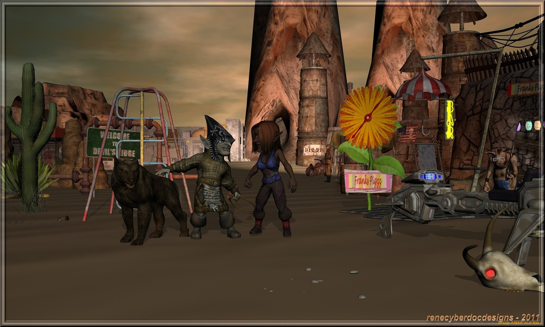 3д, графика, elves, эльфы, волк, череп, кактус