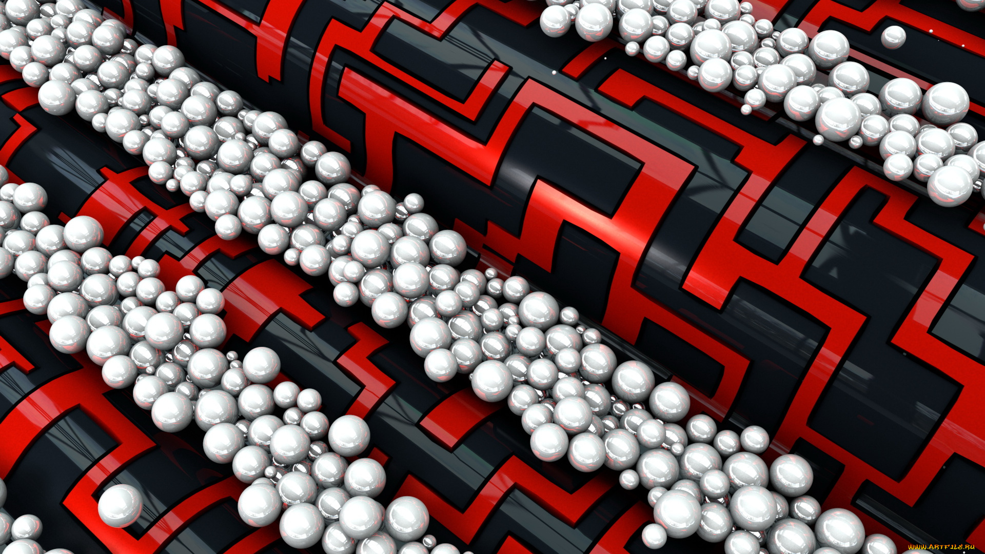 3д, графика, fractal, фракталы, тёмный, красный, фон, шары