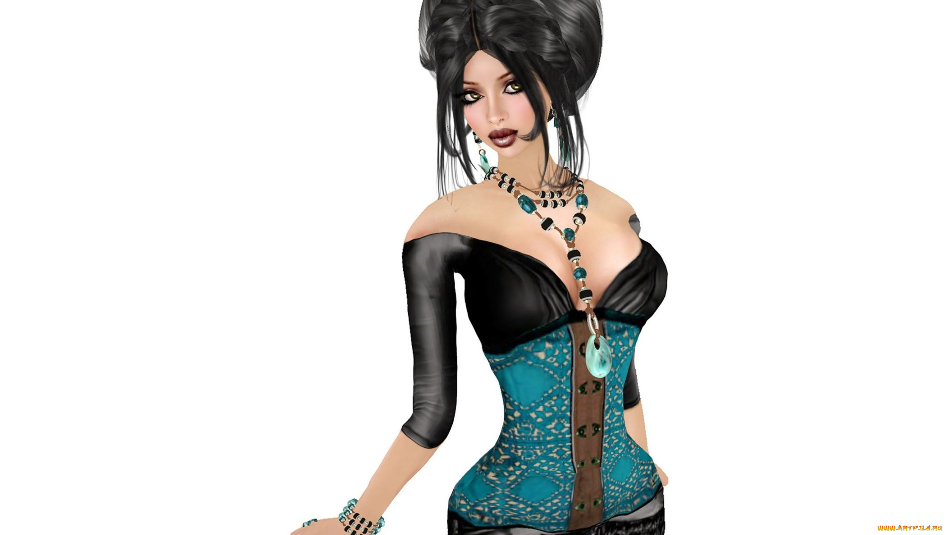 3д, графика, people, люди, красавица, бусы, браслет