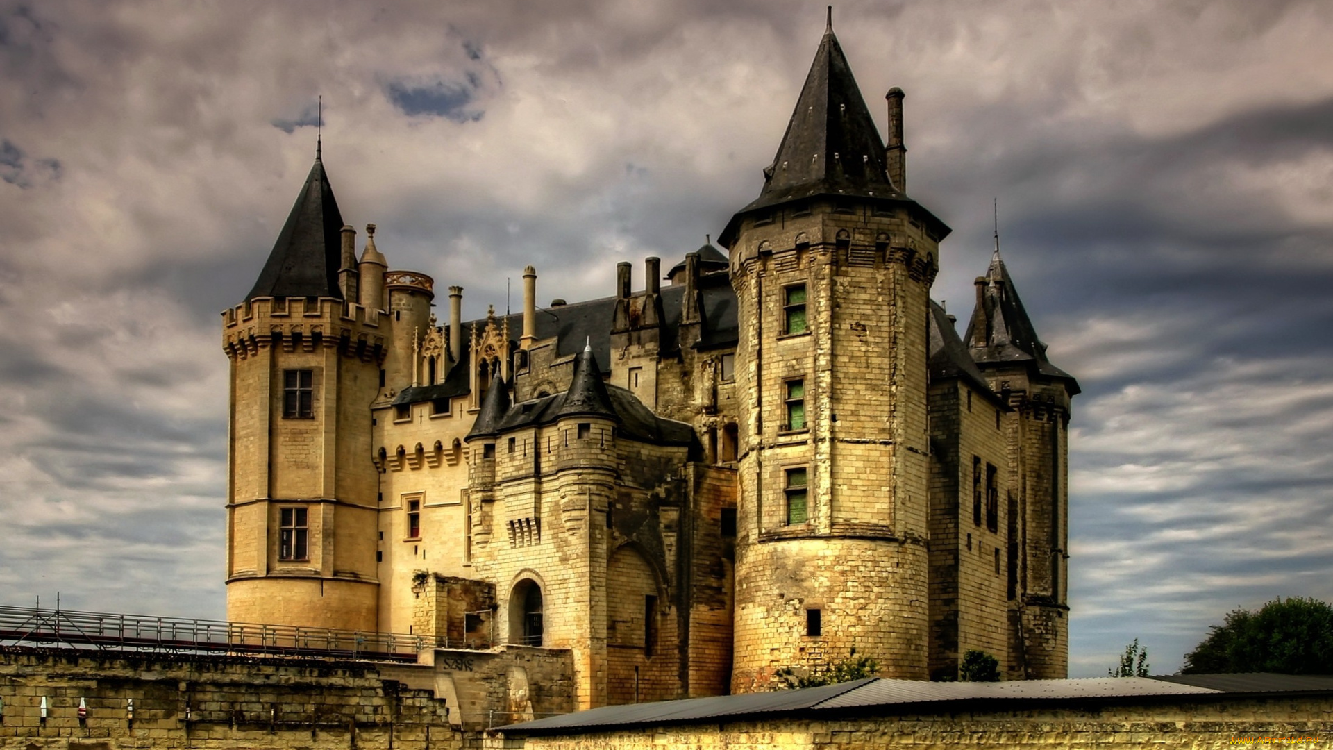 шато, де, сомюр, франция, города, замки, луары, каменный, башни