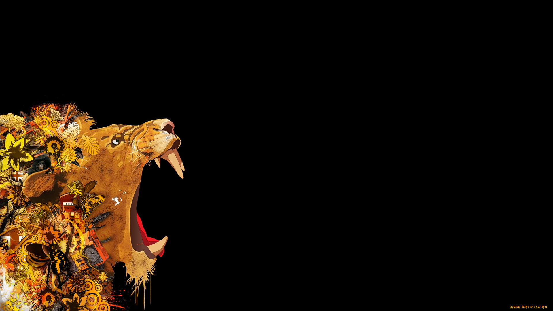 векторная, графика, тёмный, пасть, фон