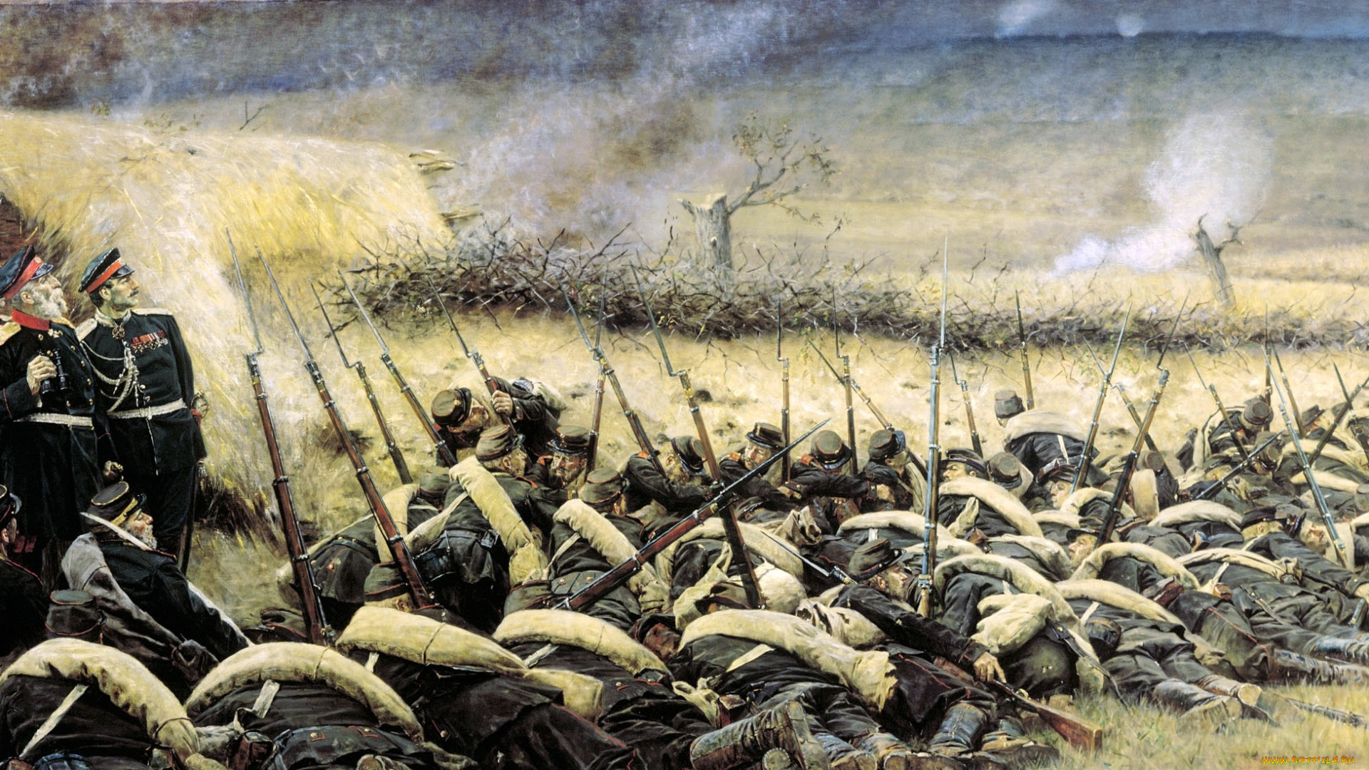 верещагин, перед, атакой, под, плевной, рисованные, василий, генерал, офицеры, ружья, солдаты