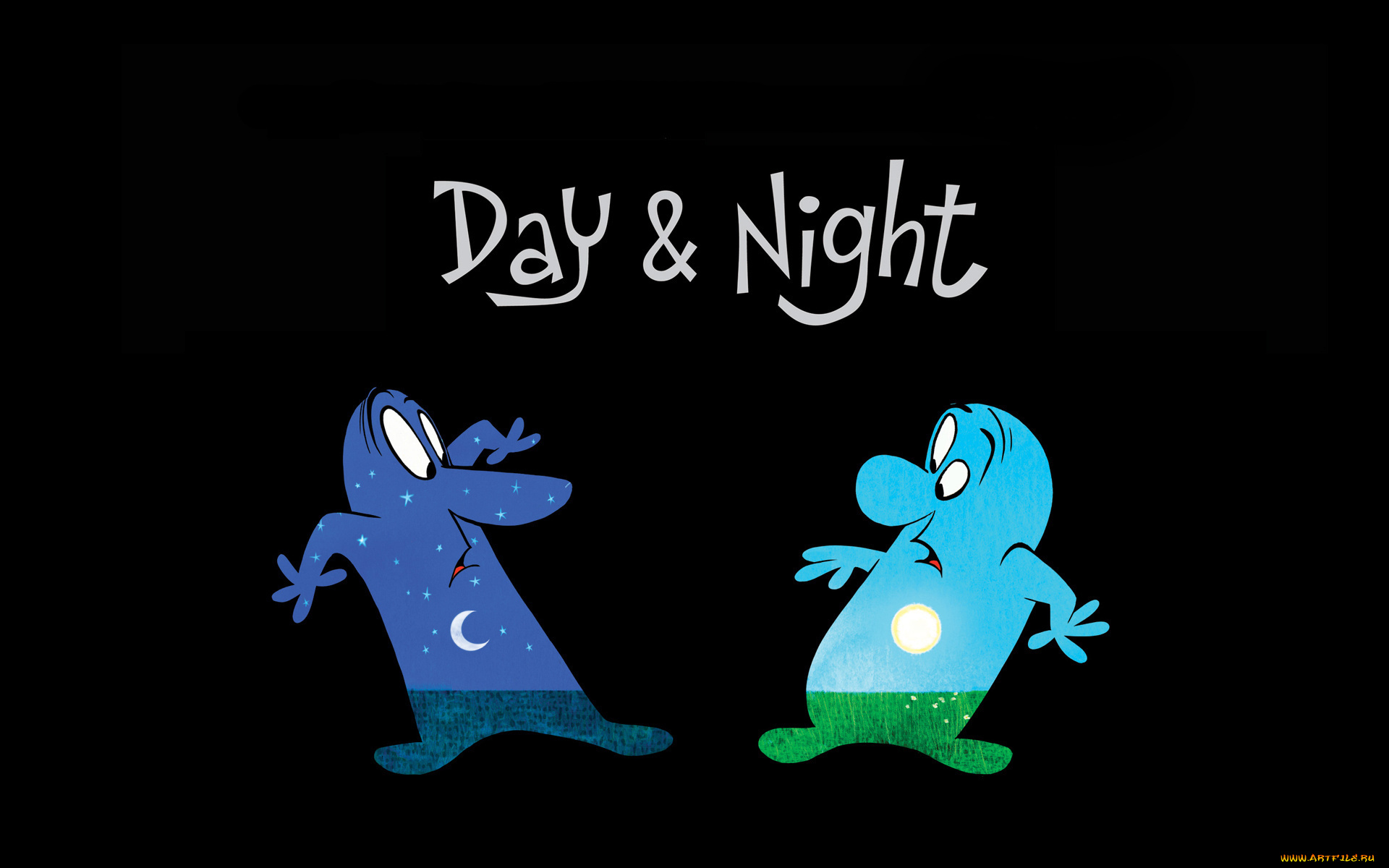 векторная, графика, ночь, день