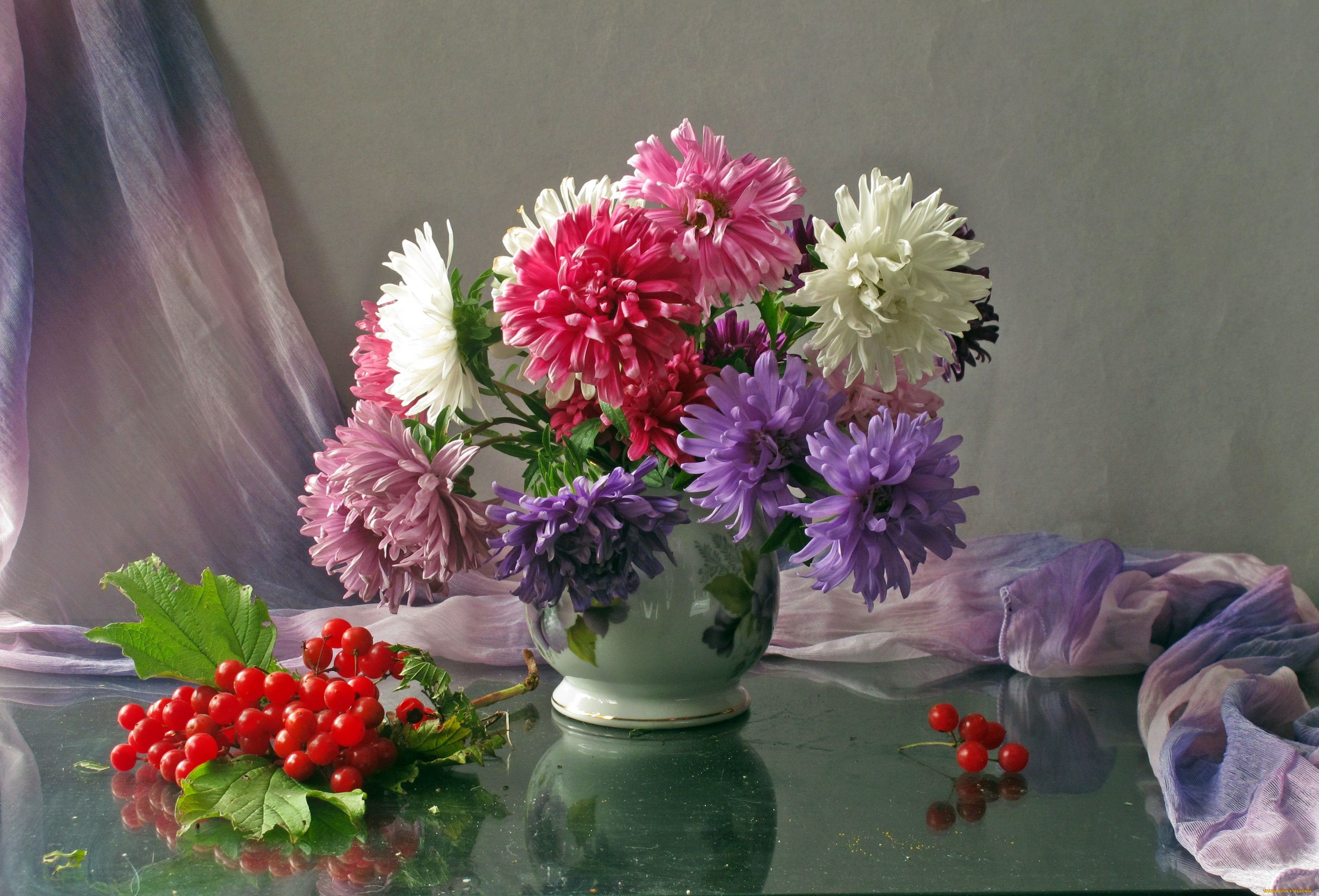 авт, nezabudka, fn, цветы, астры, натюрморт, ваза, калина