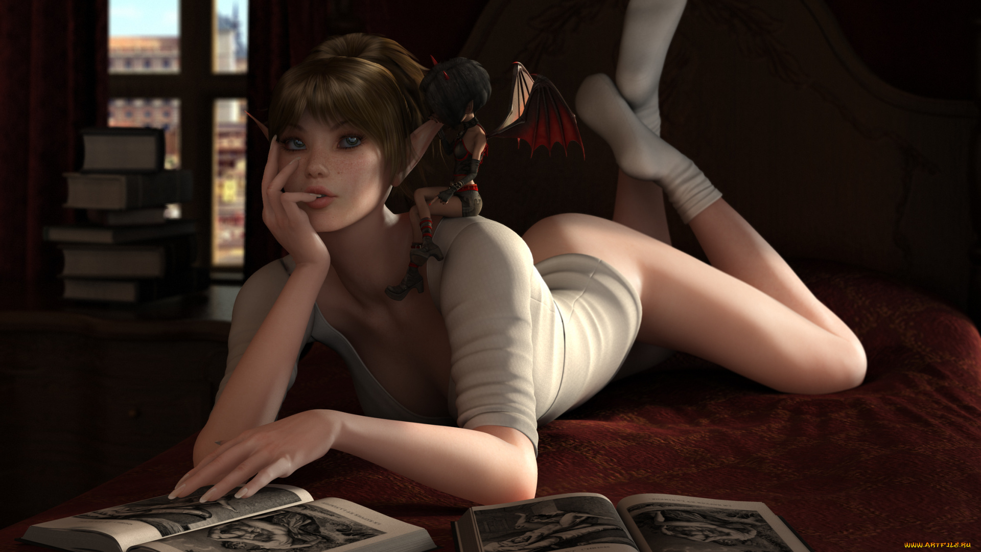 3д, графика, people, люди, девушка, книга