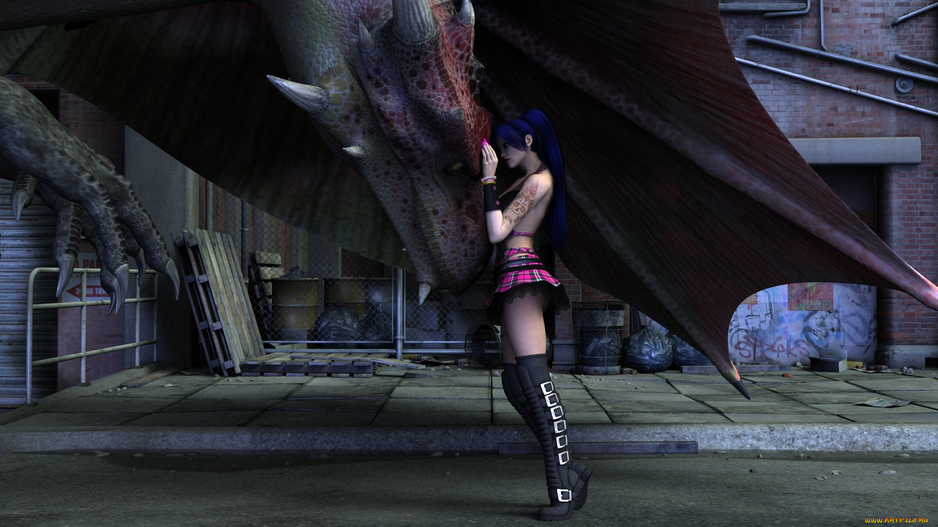 3д, графика, фантазия, , fantasy, прощание, дракон, девушка