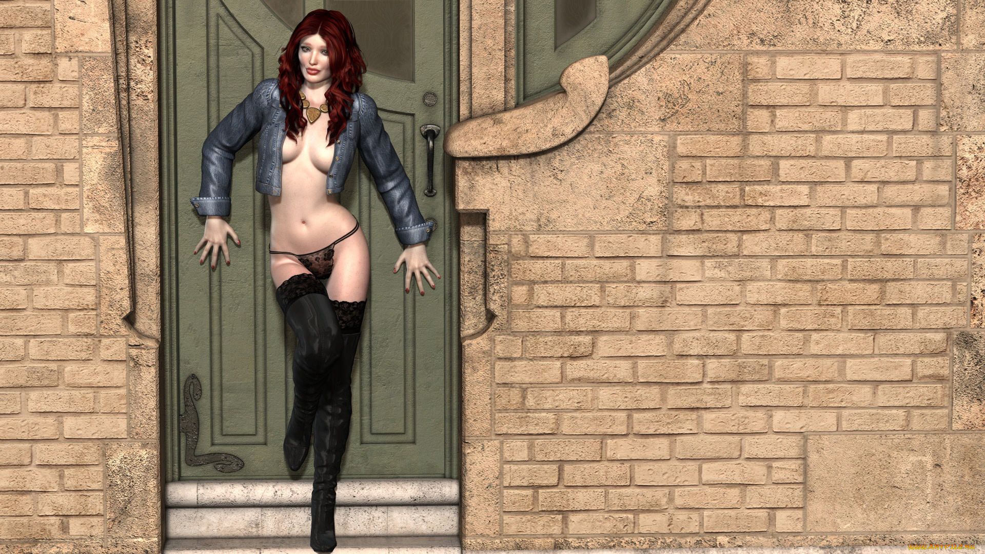 3д, графика, люди, , people, дверь, взгляд, девушка