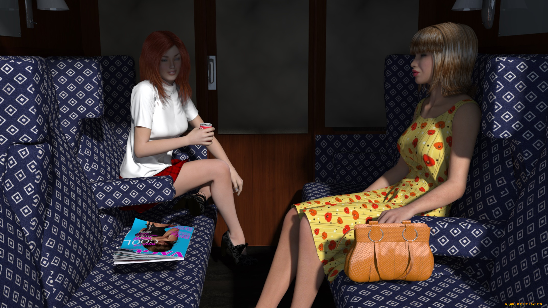 3д, графика, люди, , people, поезд, купе, взгляд, девушки