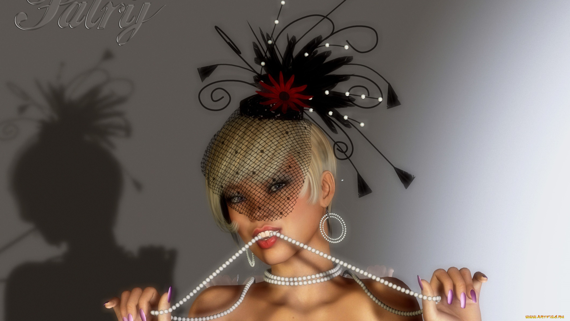 3д, графика, портрет, , portraits, взгляд, девушка, бусы, фон