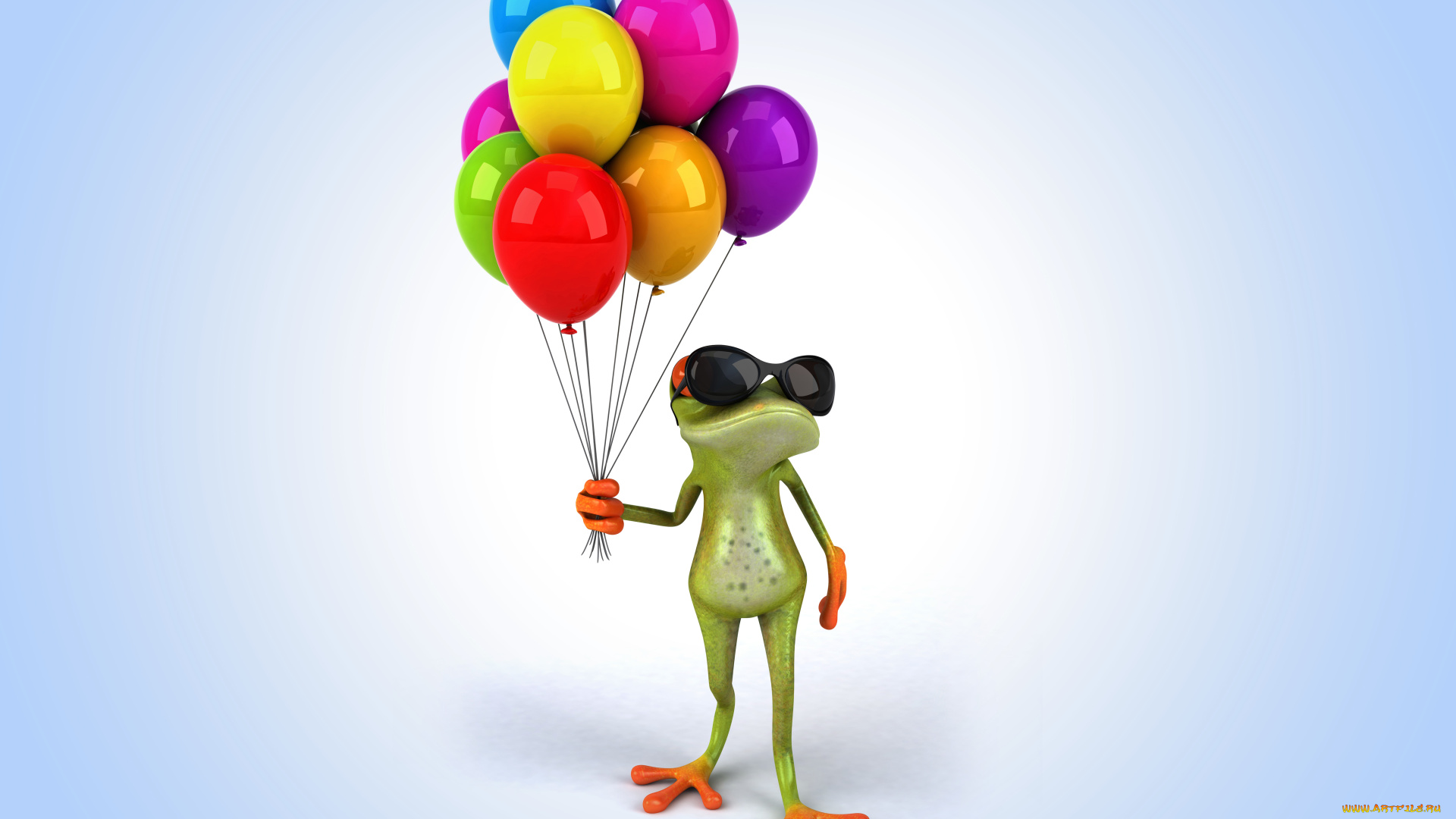 3д, графика, животные, , animals, воздушные, шары, funny, frog, лягушка