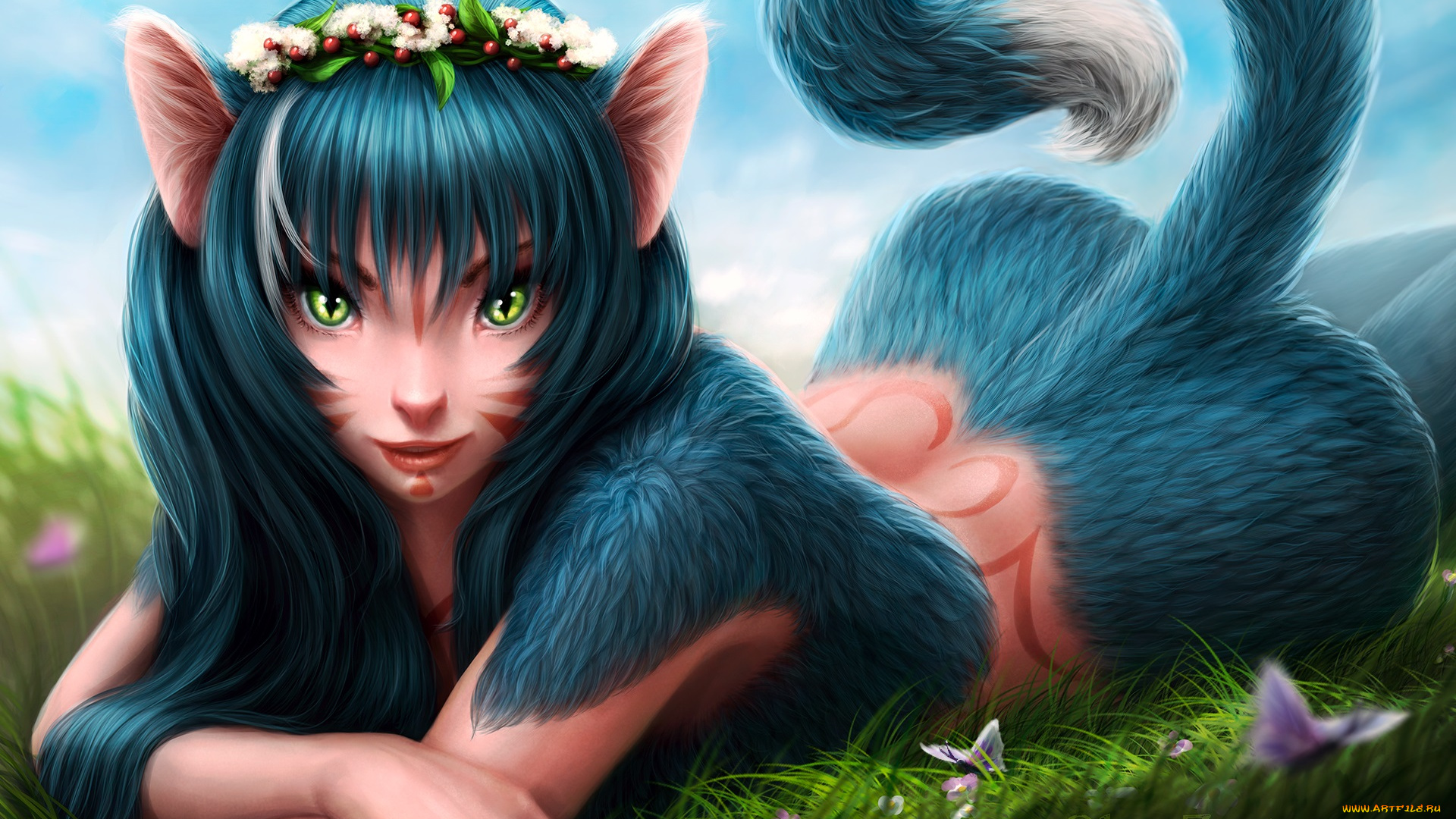 рисованные, -, другое, взгляд, хвост, эльфийка