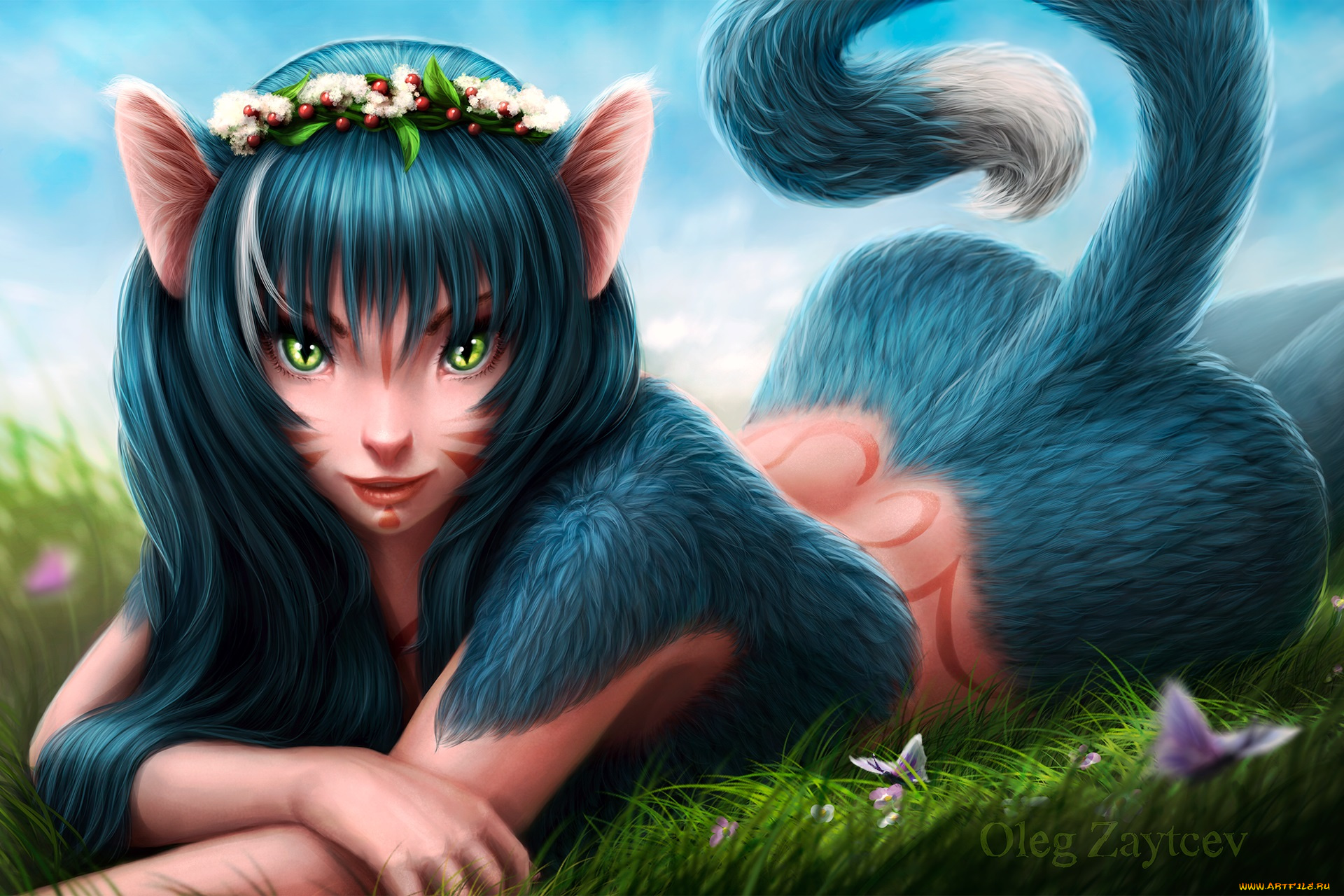 рисованные, -, другое, взгляд, хвост, эльфийка