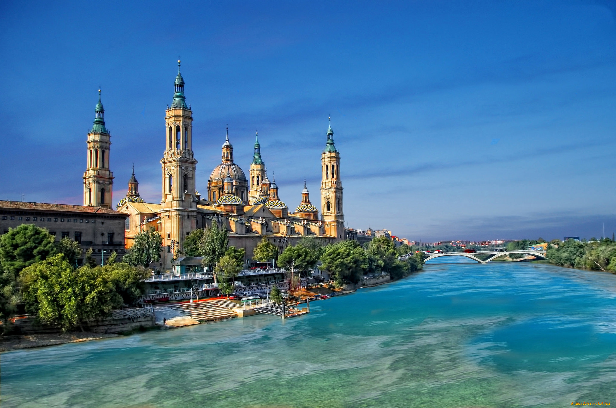 bas&, 237, lica, del, pilar, города, -, дворцы, , замки, , крепости, река, мост, замок