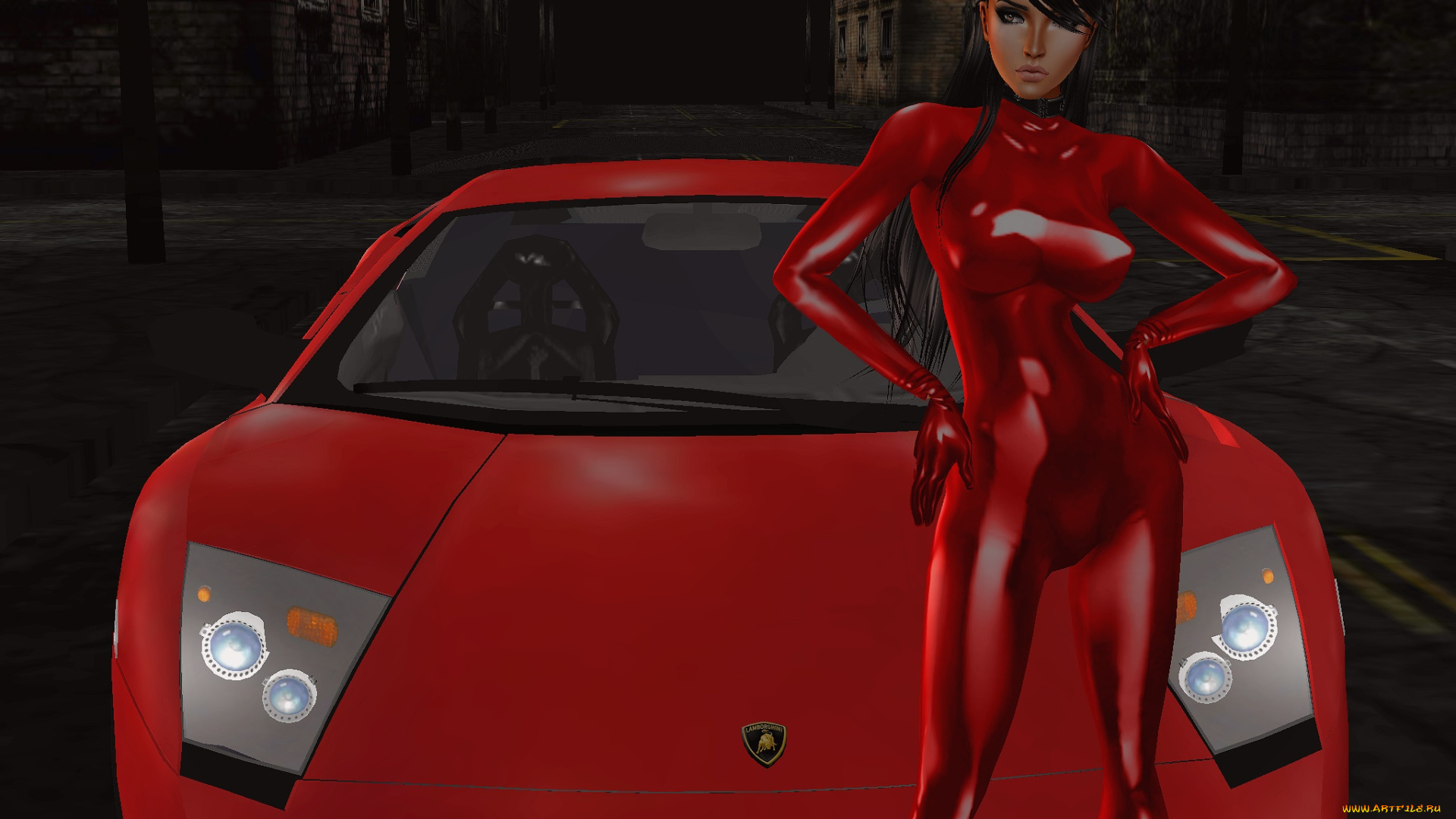 автомобили, 3d, car&girl, взгляд, девушка, автомобиль, фон