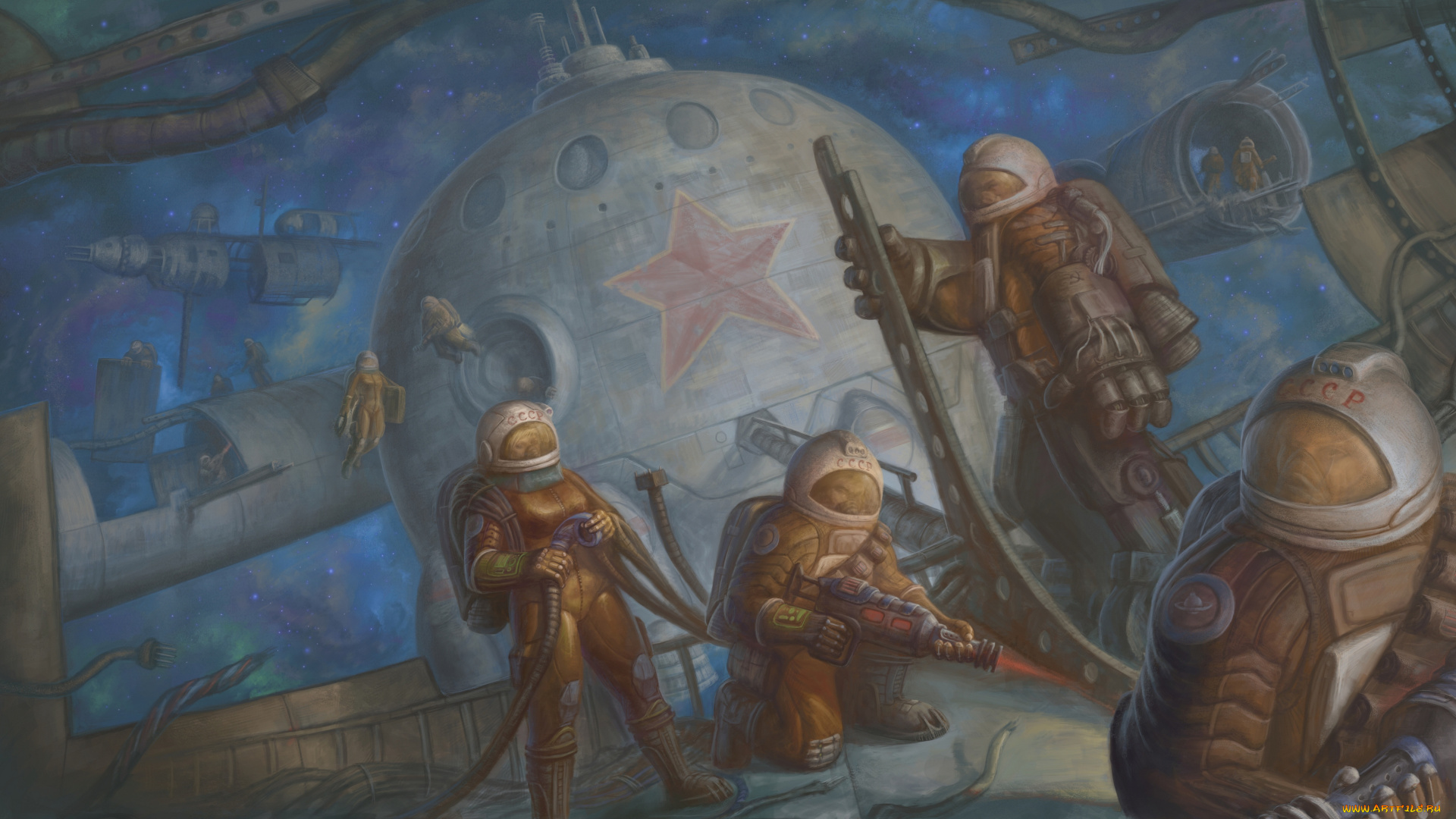 фэнтези, космические, корабли, , звездолеты, , станции, люди, космос, работа, космонавты, орбика