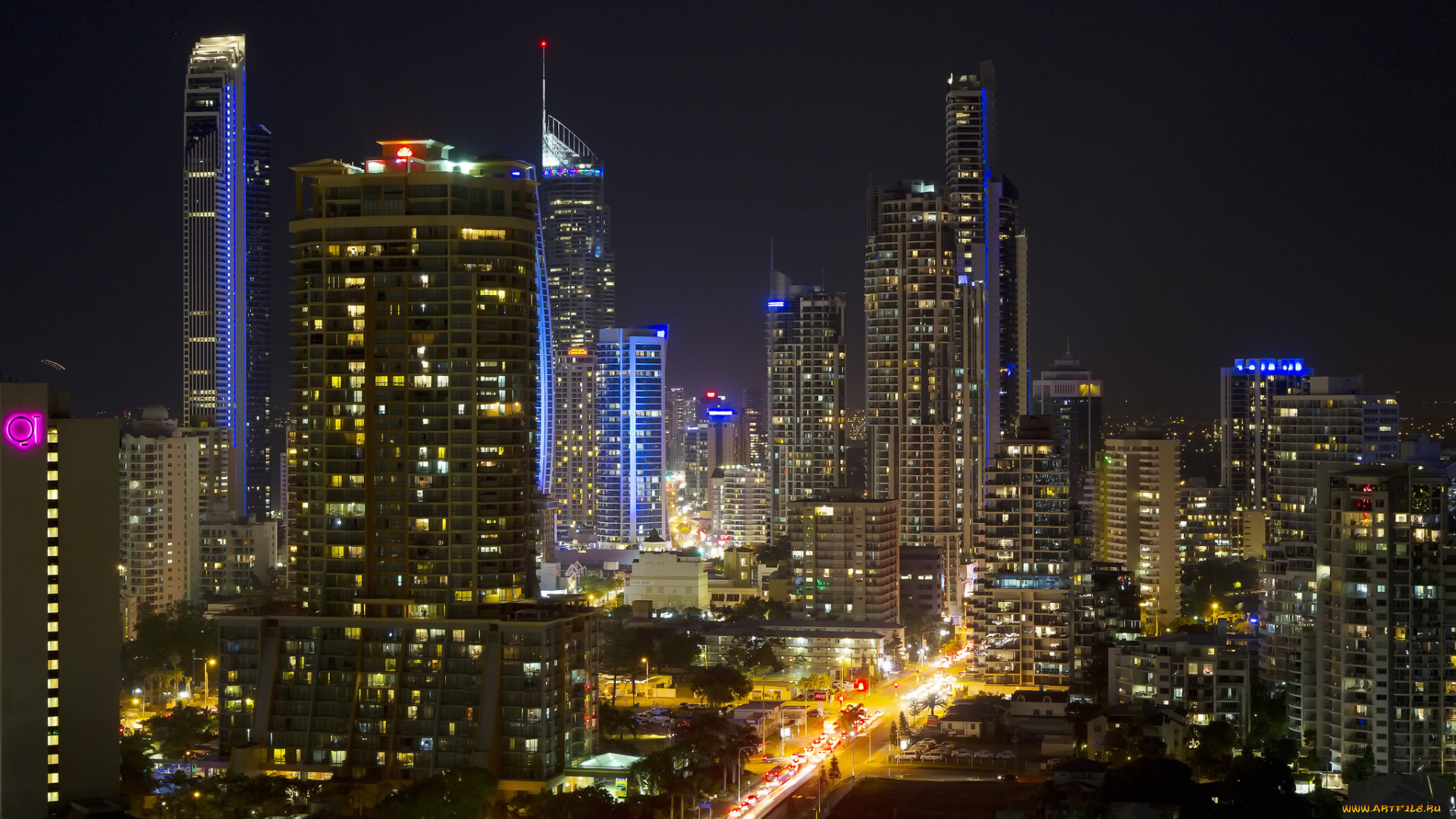 gold, coast, города, -, огни, ночного, города, небоскребы, ночь, огни