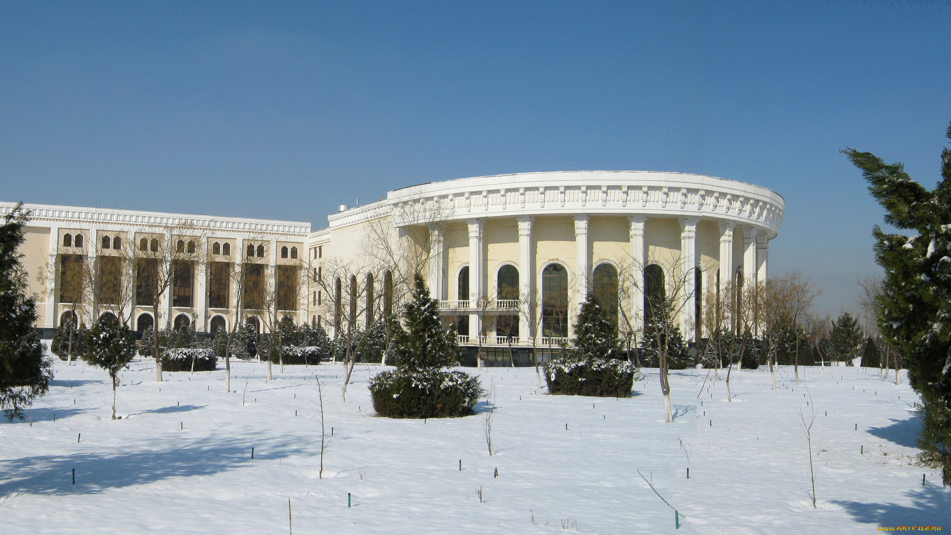 консерватория, города, -, другое, зима, восток, здание, ташкент