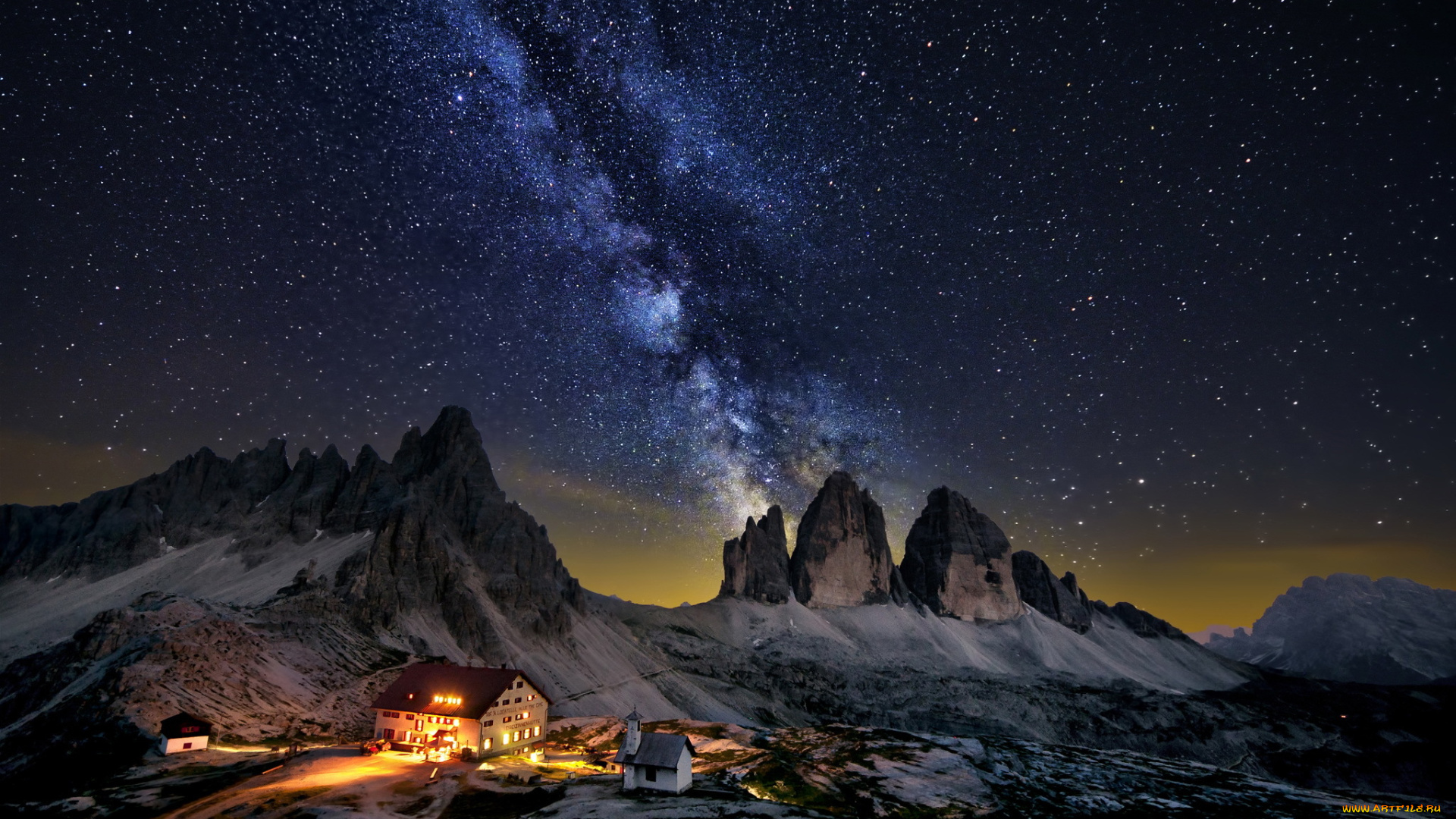 космос, галактики, туманности, дом, природа, горы, ночь