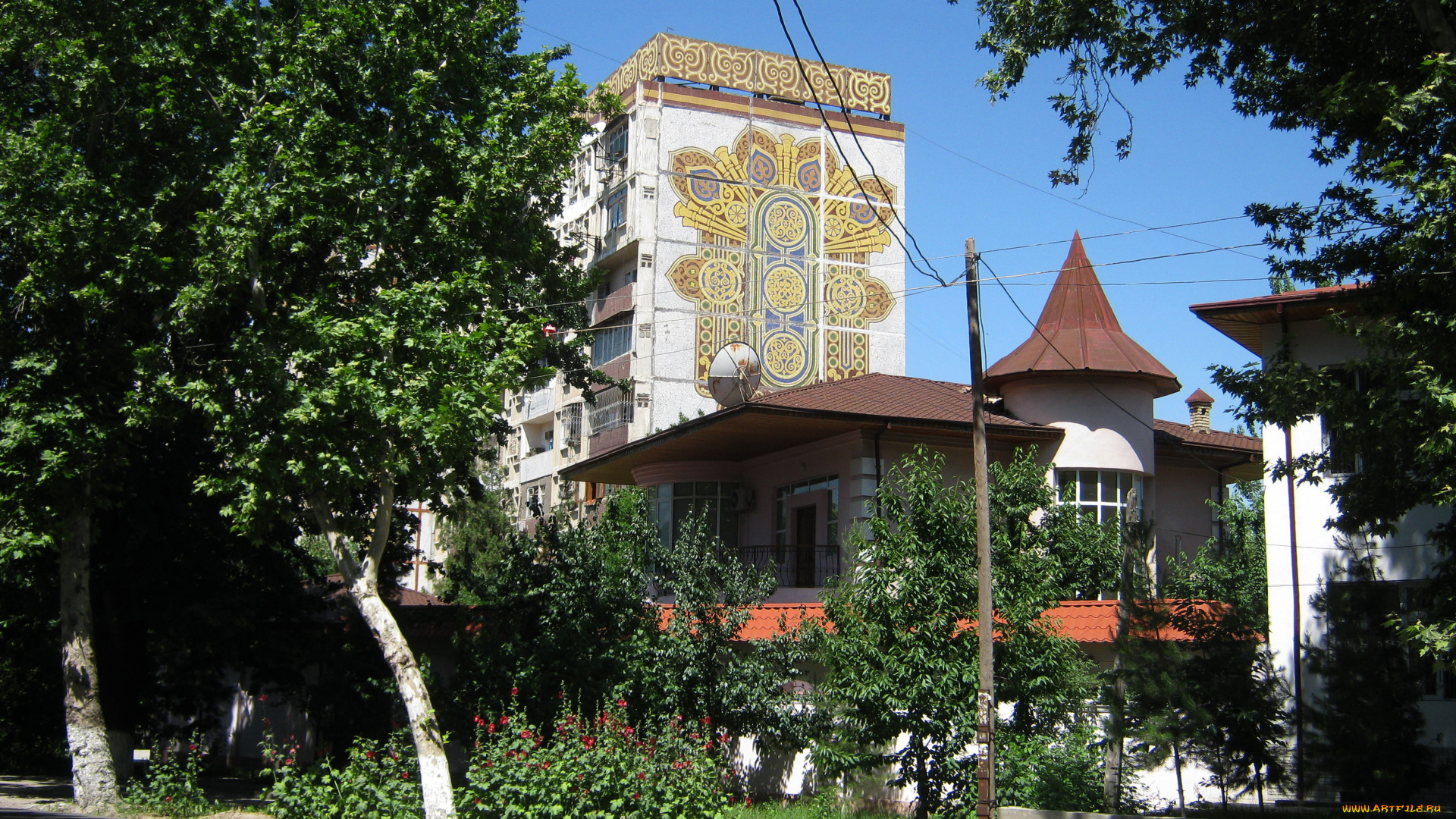 мозаика, ташкента, города, -, здания, , дома, здание, ташкент, восток, лето