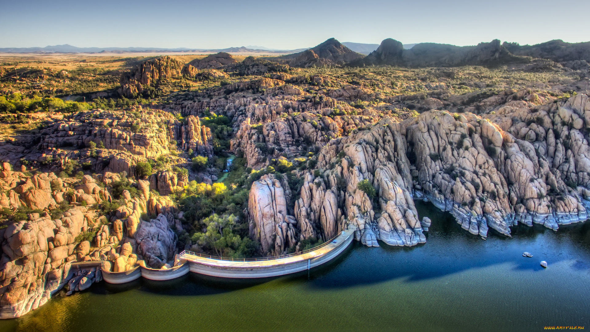 природа, горы, озеро, дамба