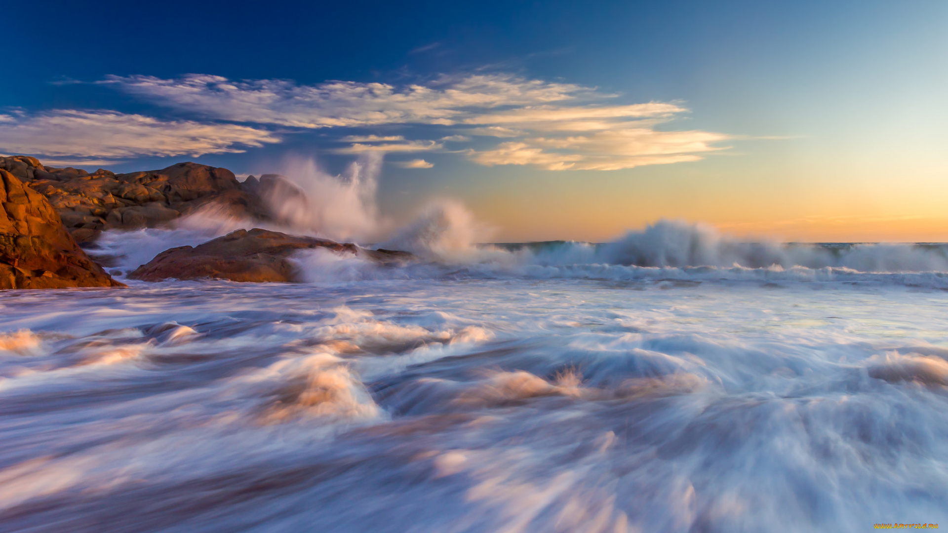 природа, побережье, океан, волны, скалы