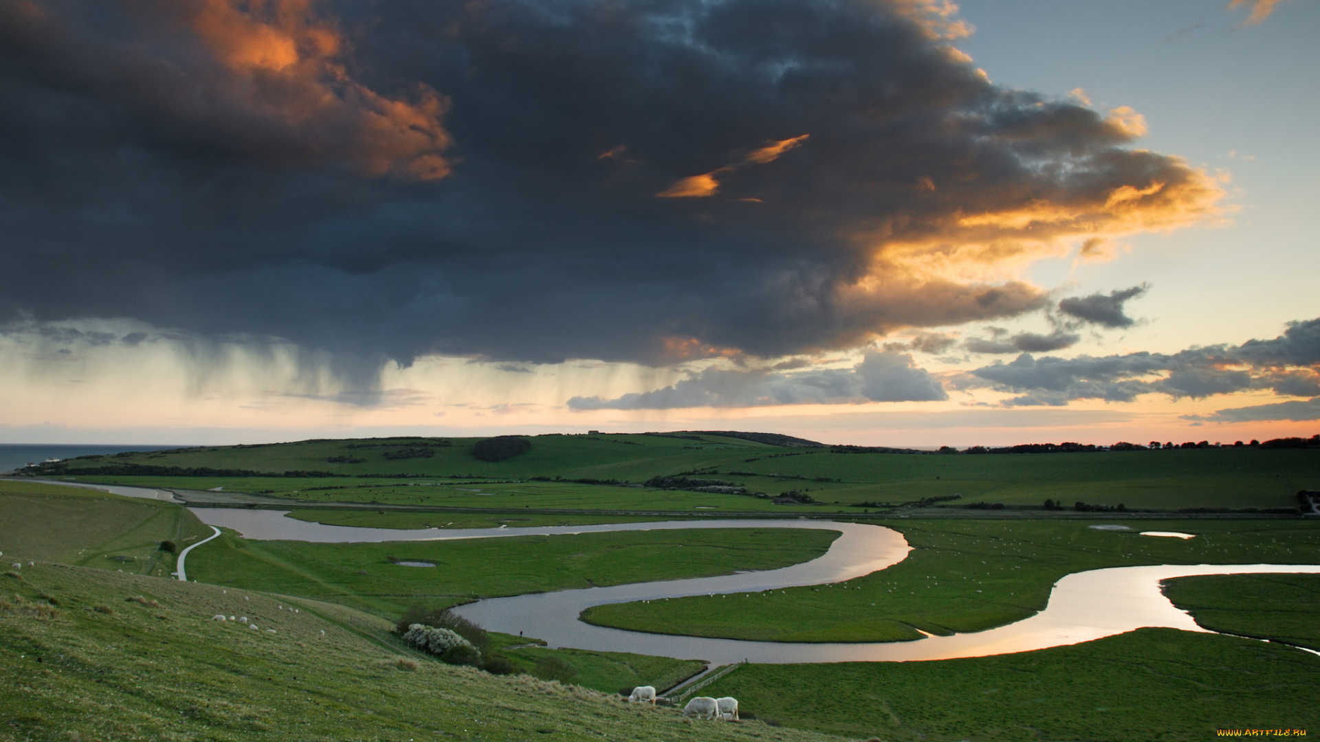 природа, реки, озера, небо, река, облака, луг